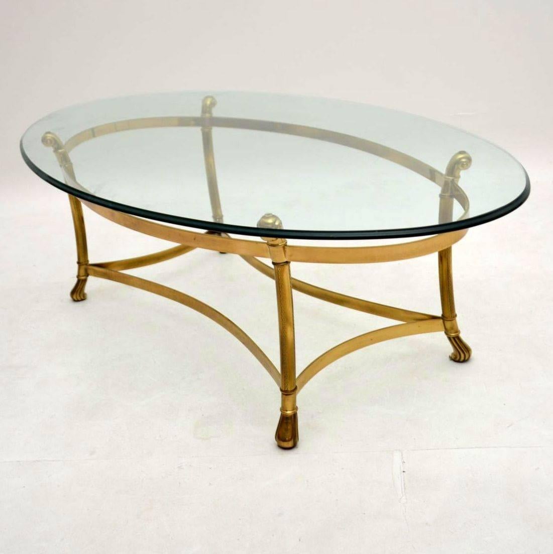 Retro French Brass and Glass Coffee Table Vintage, 1970s 1