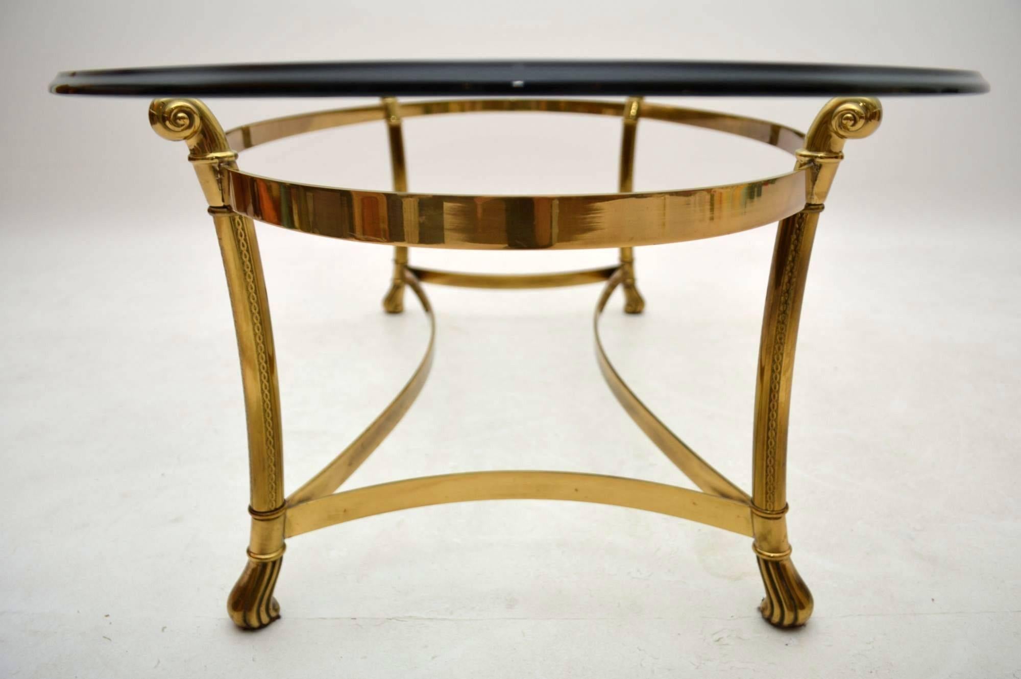 Retro French Brass and Glass Coffee Table Vintage, 1970s 3