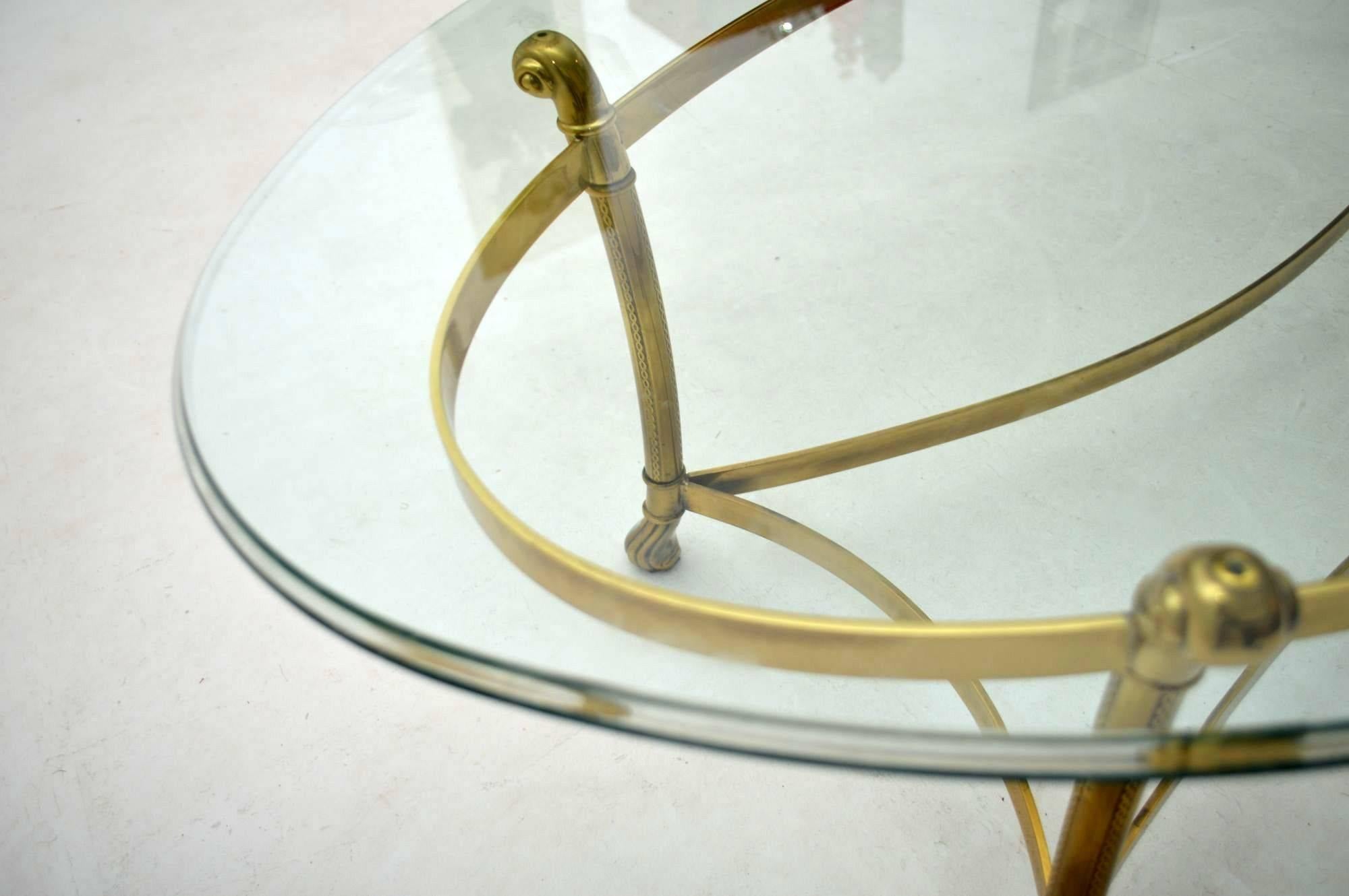 Retro French Brass and Glass Coffee Table Vintage, 1970s 4
