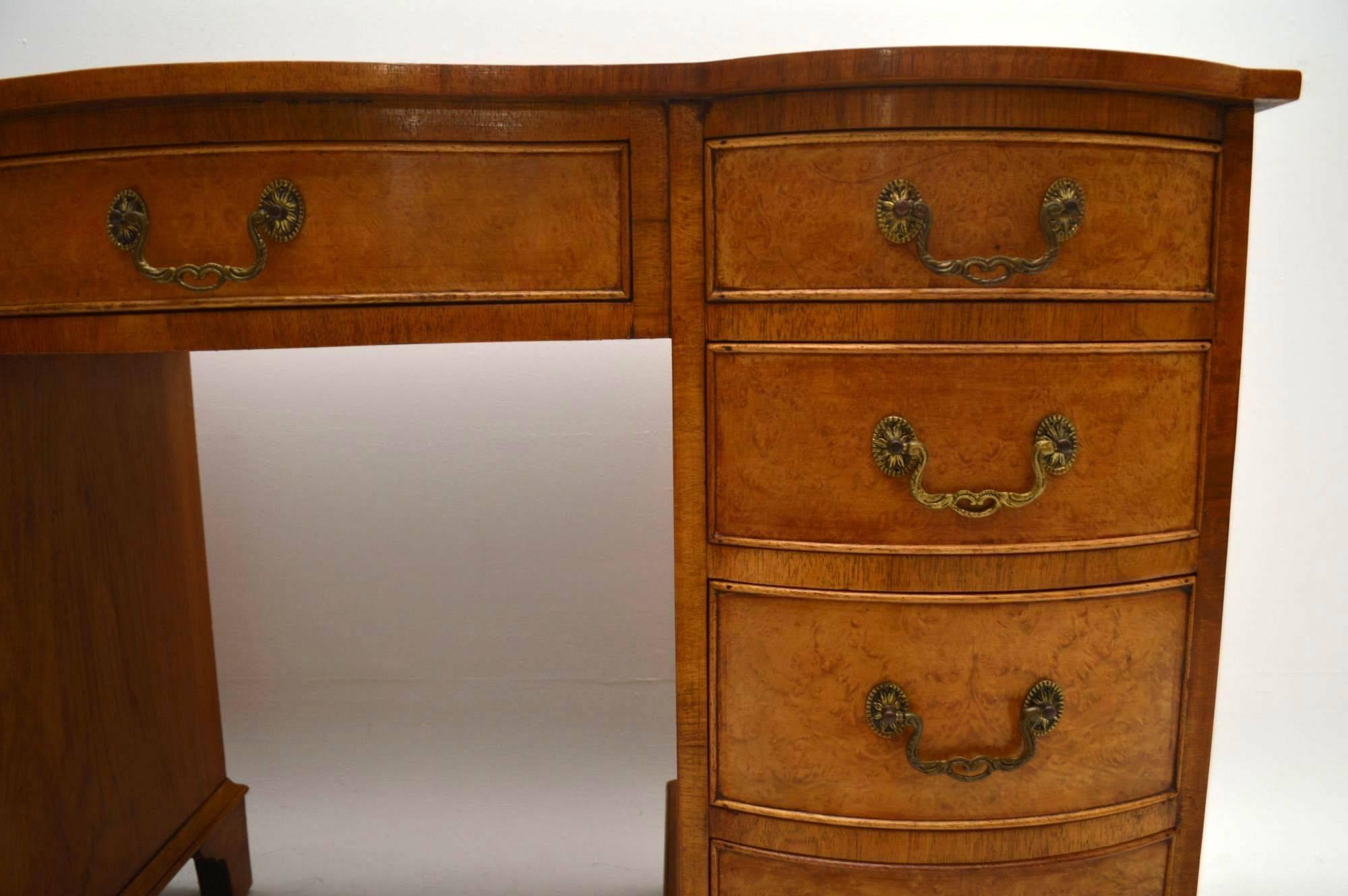 George III Antique Burr Walnut Leather Top Desk