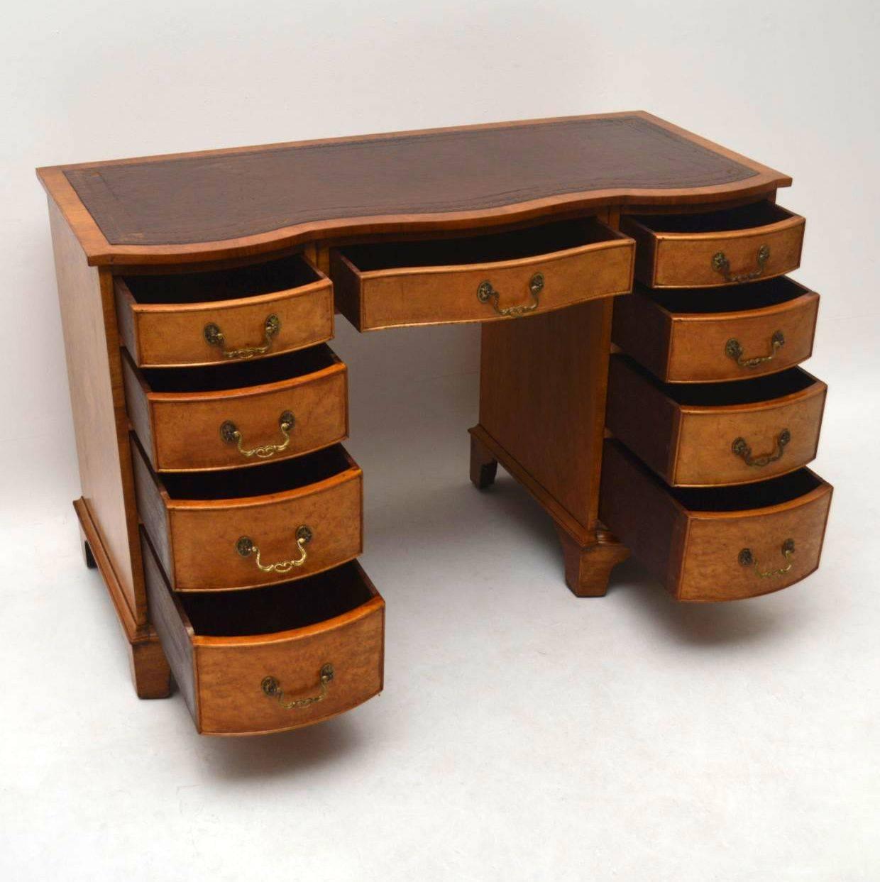 Mid-20th Century Antique Burr Walnut Leather Top Desk