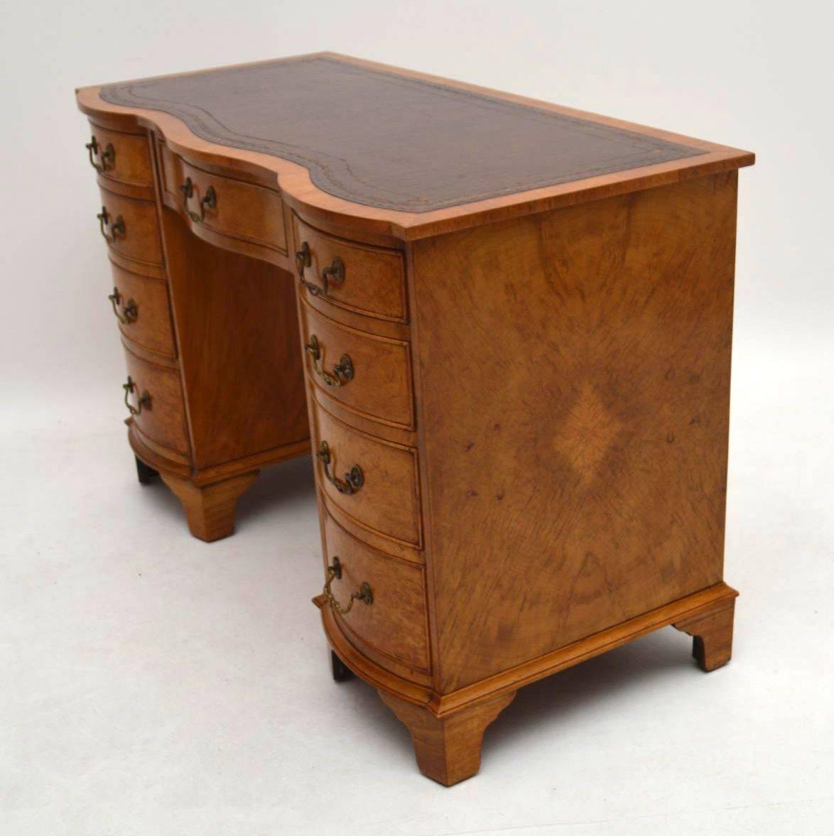 Antique Burr Walnut Leather Top Desk 1