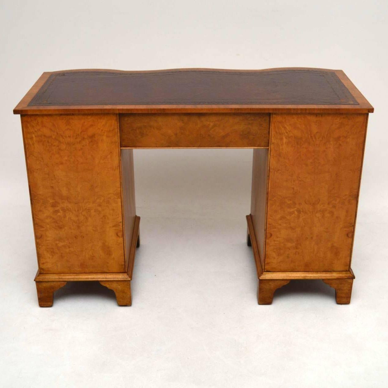 Antique Burr Walnut Leather Top Desk 3