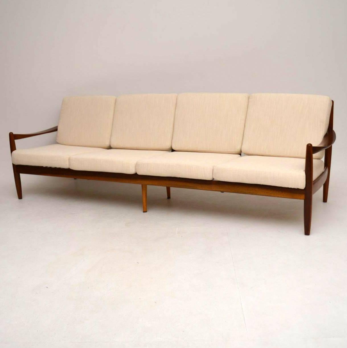 Danish Retro Walnut Four-Seat Sofa Vintage, 1960s 1