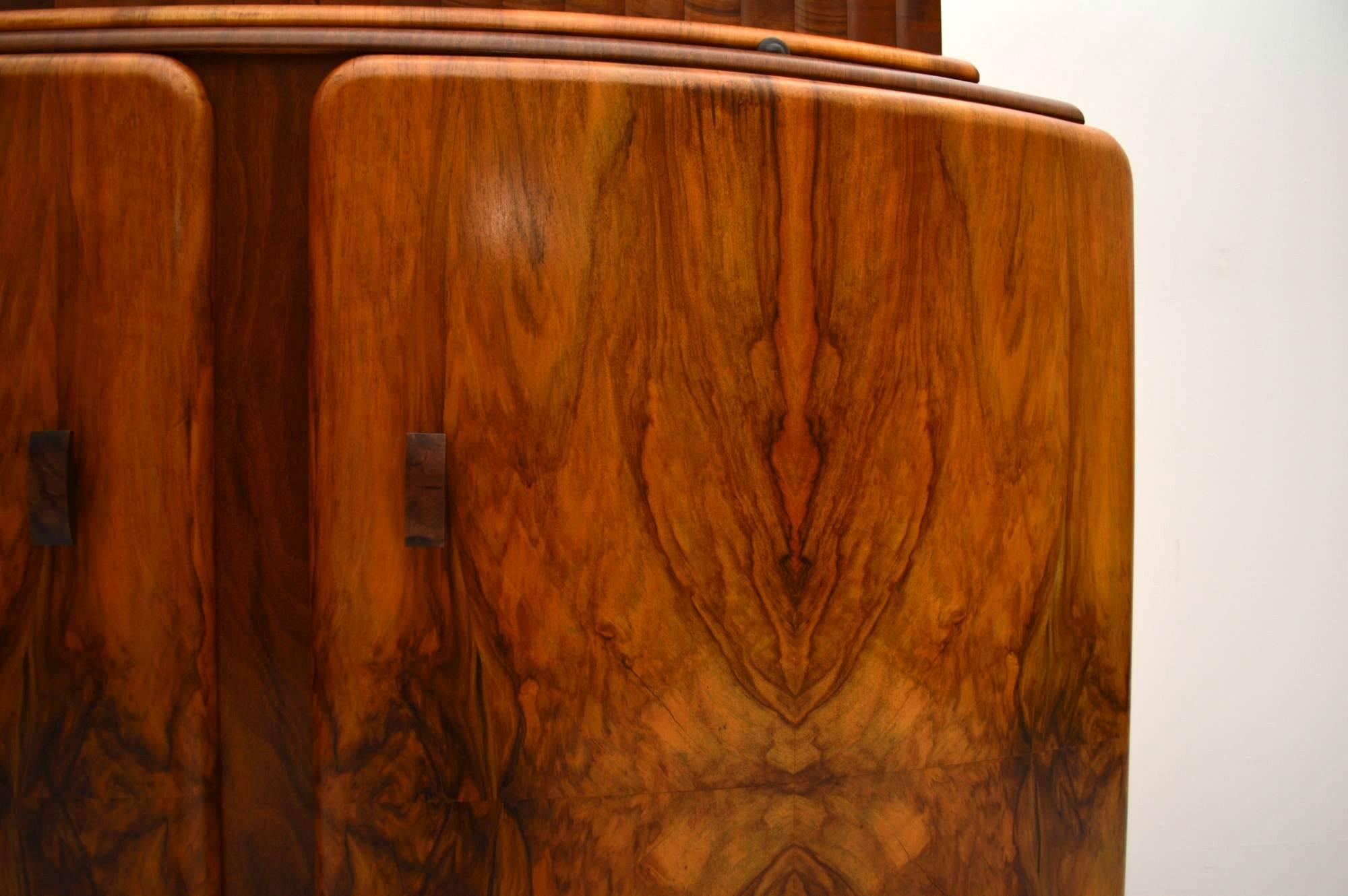 Art Deco Figured Walnut Cocktail Cabinet Vintage, 1930s In Excellent Condition In London, GB