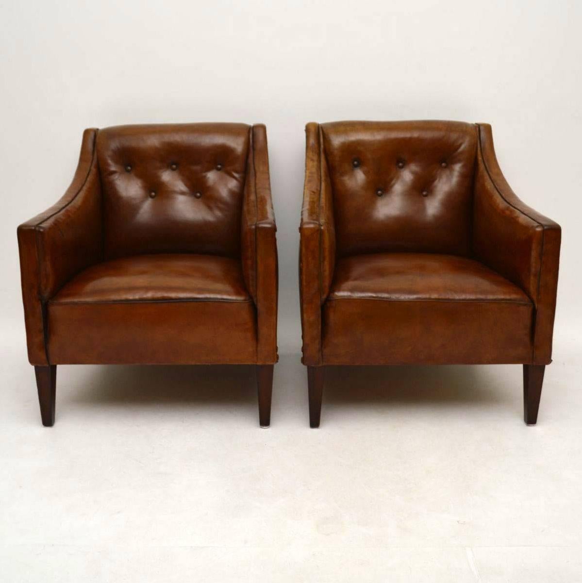 George III Pair of Antique Swedish Leather Armchairs