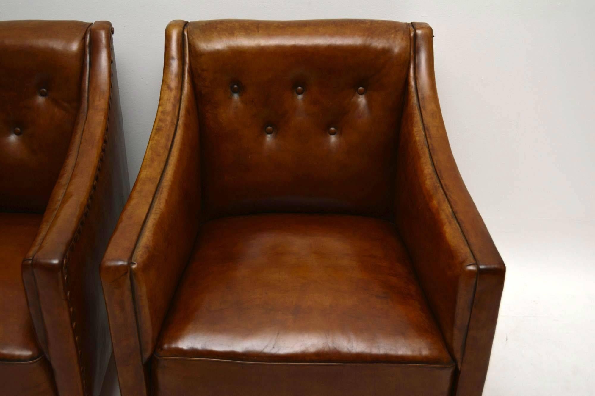Early 20th Century Pair of Antique Swedish Leather Armchairs