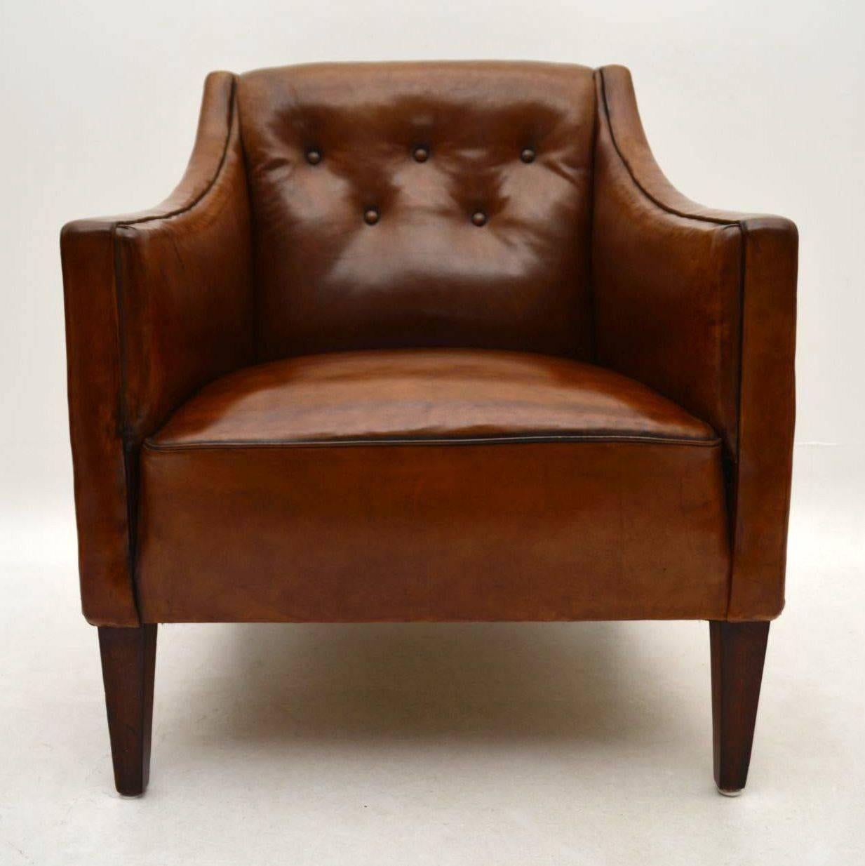 Pair of Antique Swedish Leather Armchairs 3