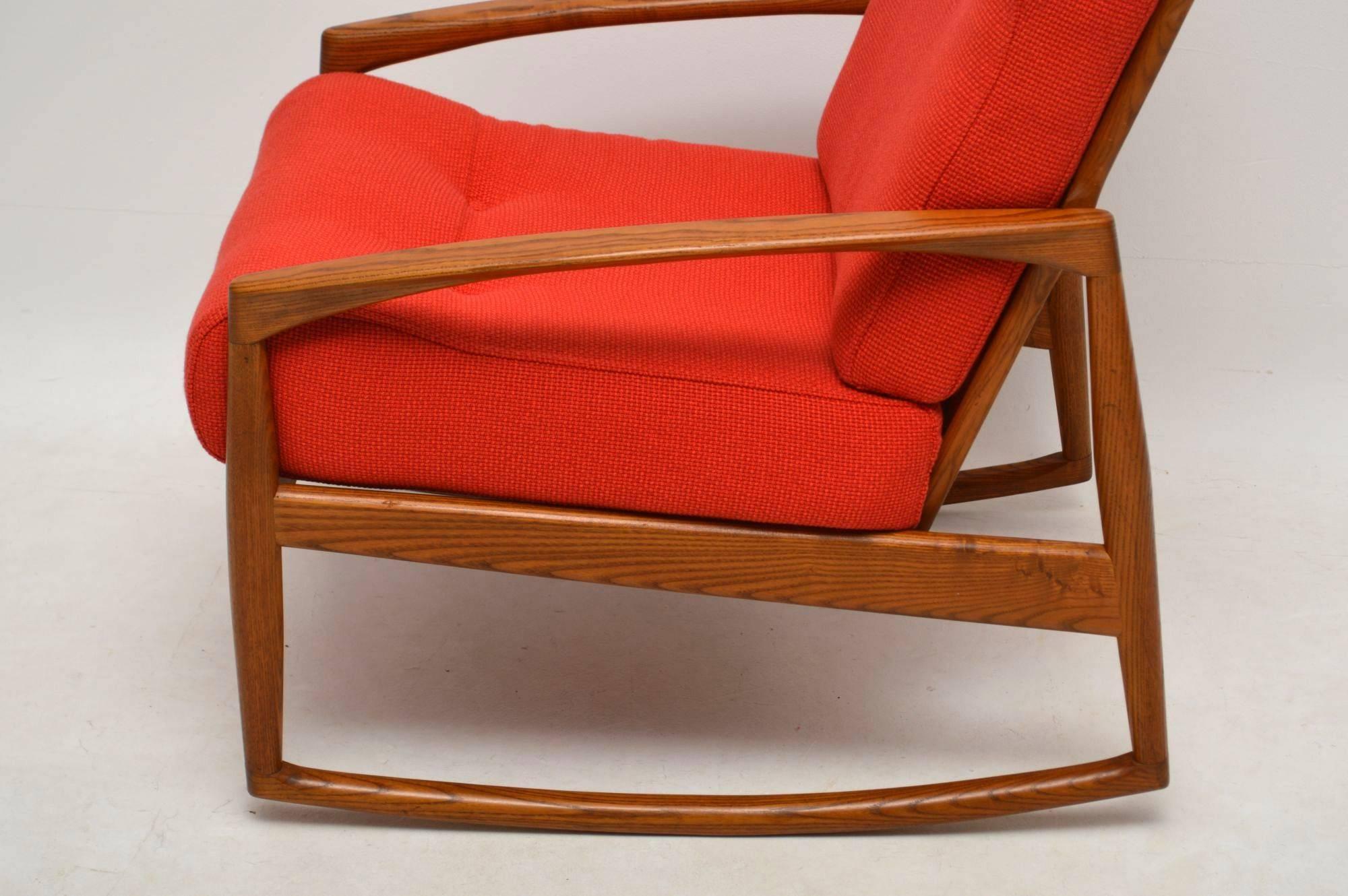 Wood 1960s Danish Vintage Paper Knife Rocking Armchair by Kai Kristiansen