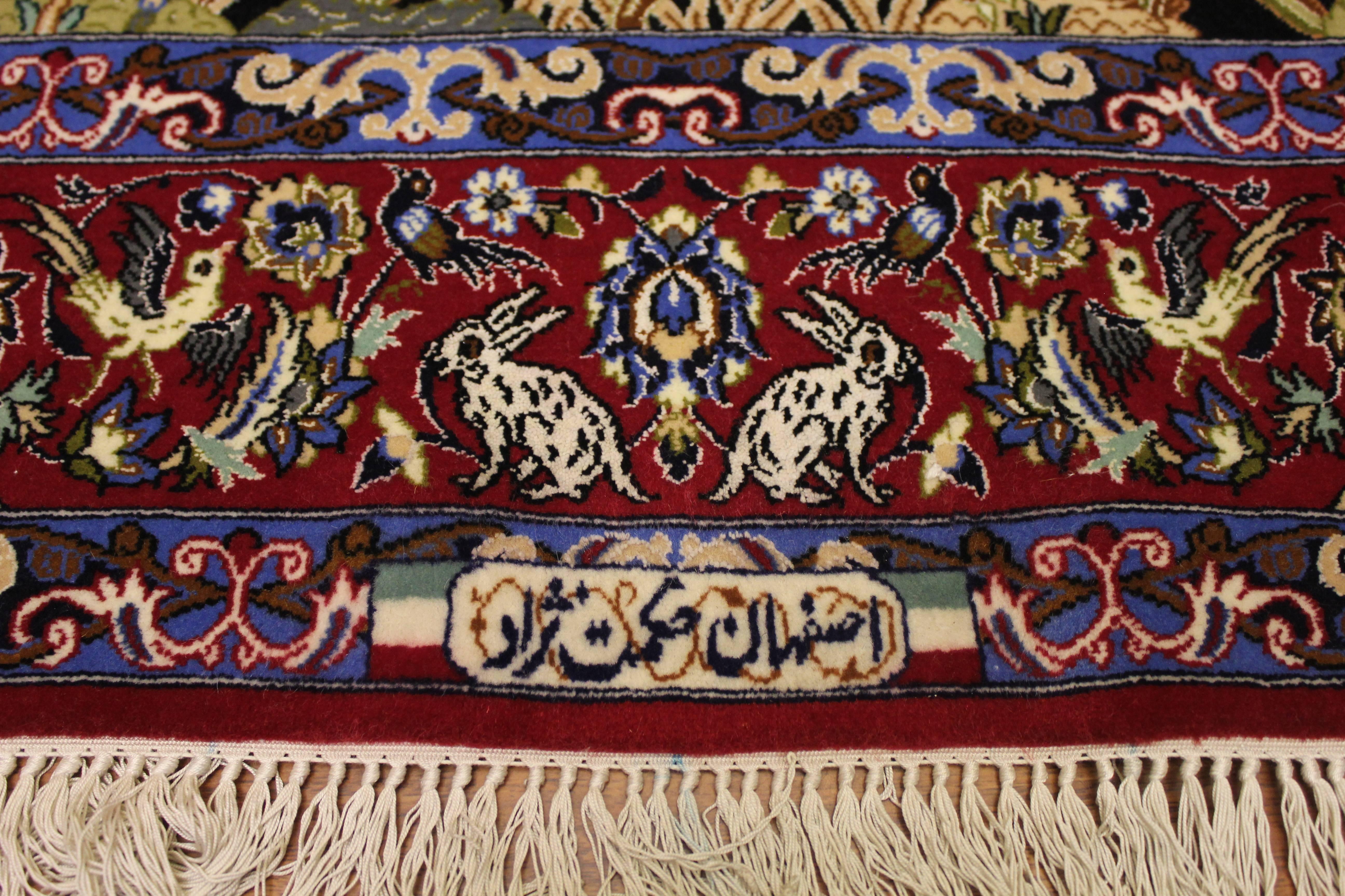Persian Isfahan Rug Hunting Scene For Sale
