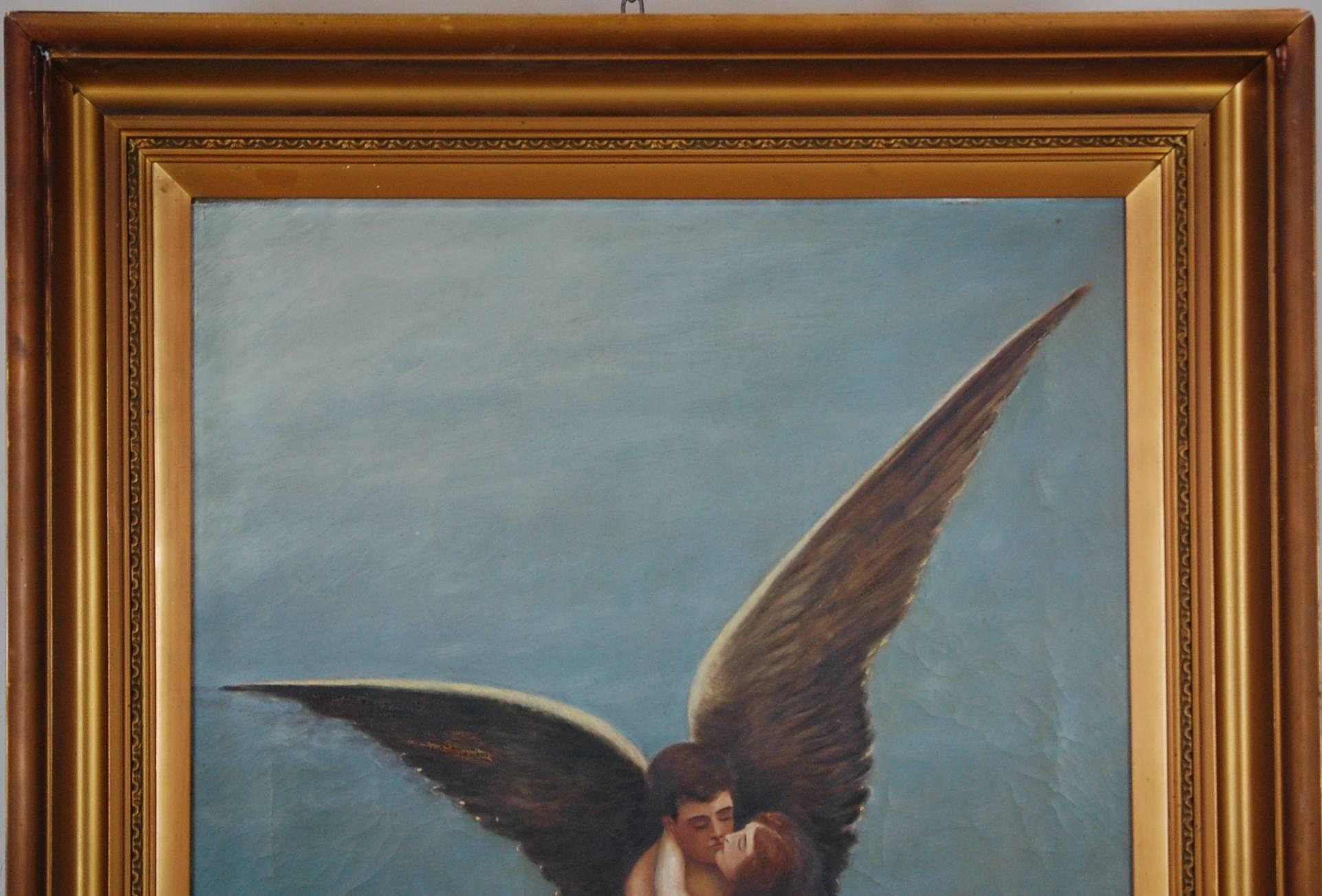 English Late 19th Century Oil Painting on Canvas Angel Ascending to Heaven