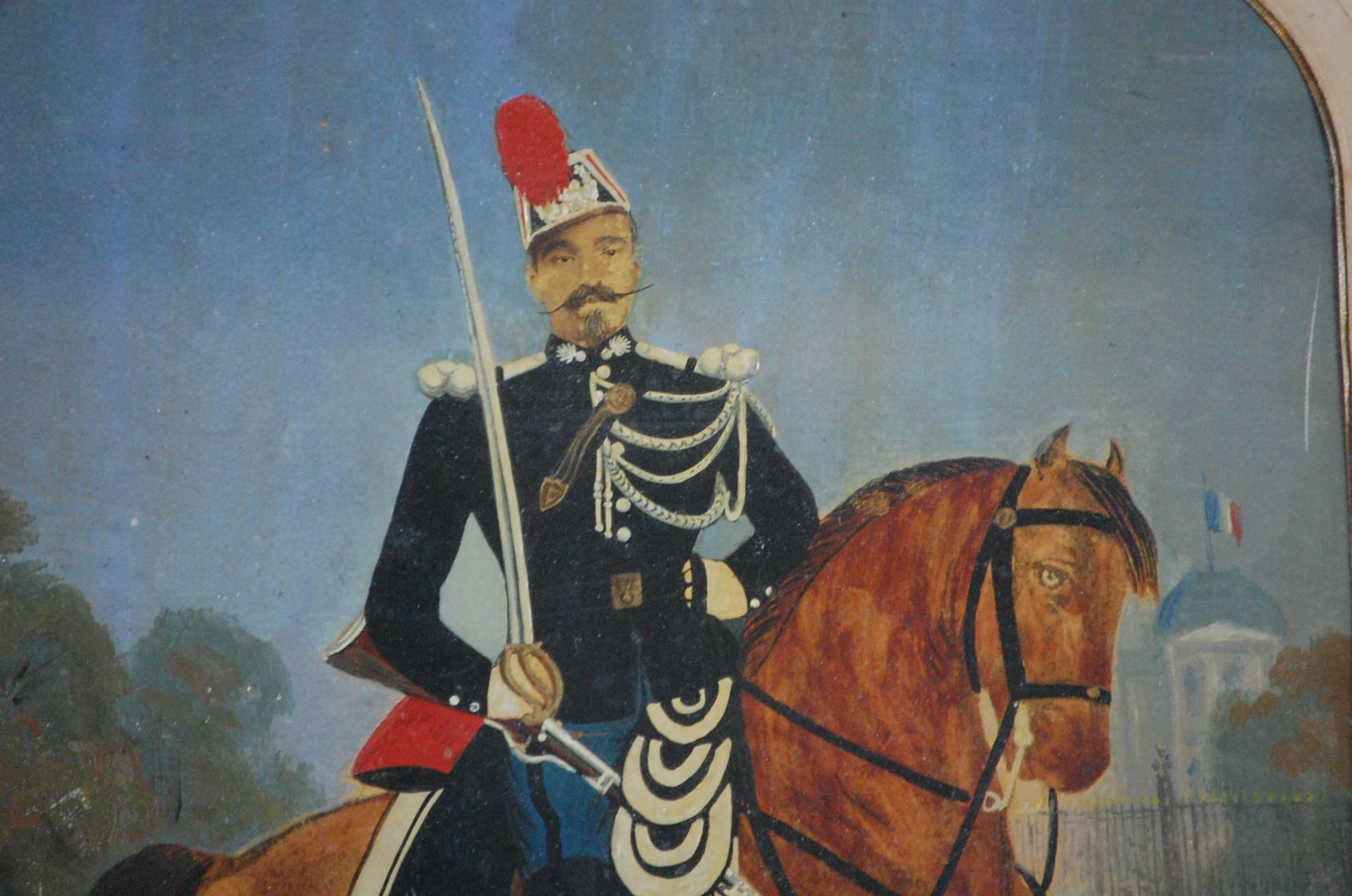 19th Century Naive French Cavalryman Painting 1