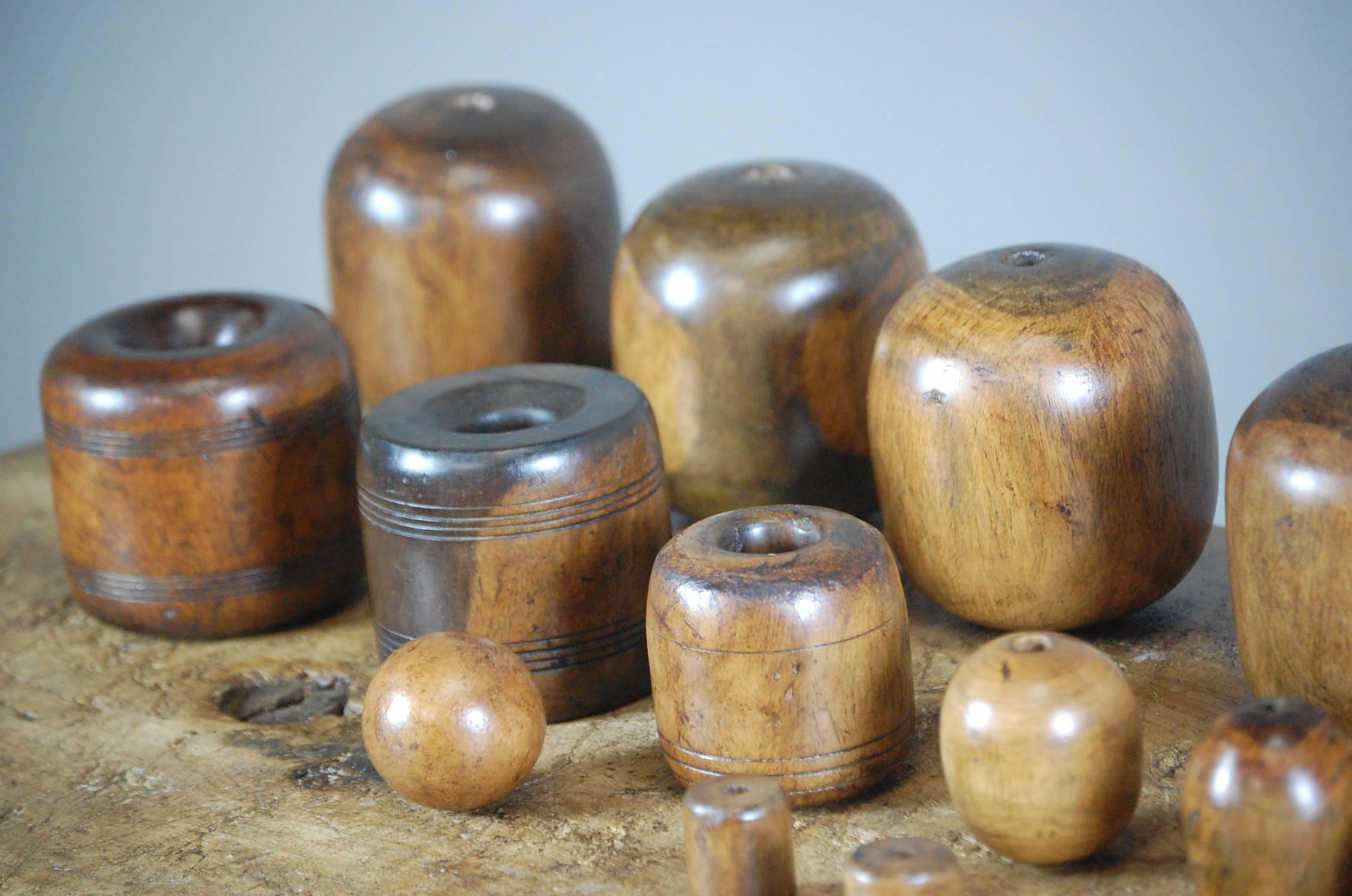 19th Century Collection of Lignum Vitae Plumbers Chogs and Bobbins