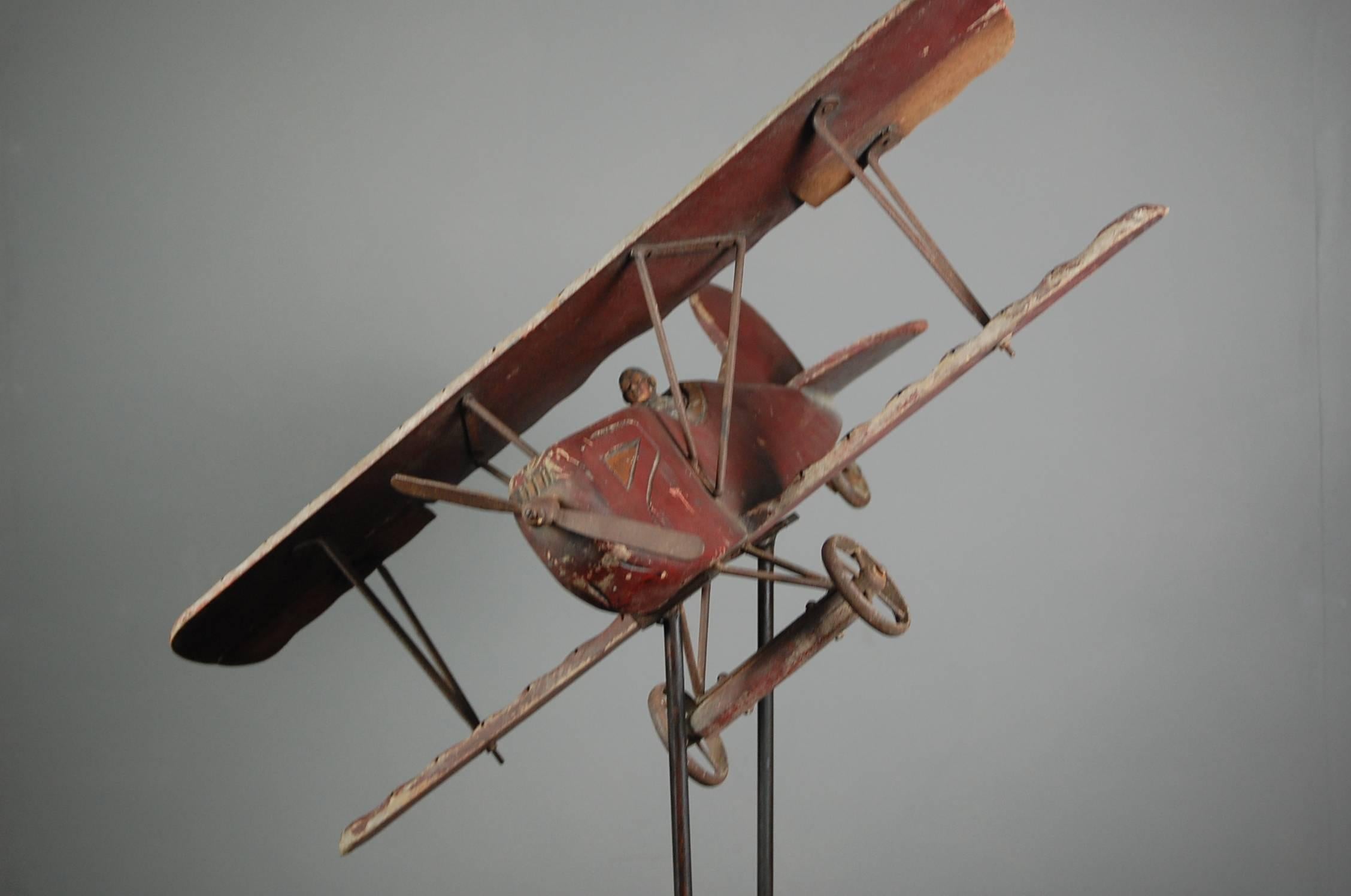 20th Century Large English Playworn Toy Biplane 2