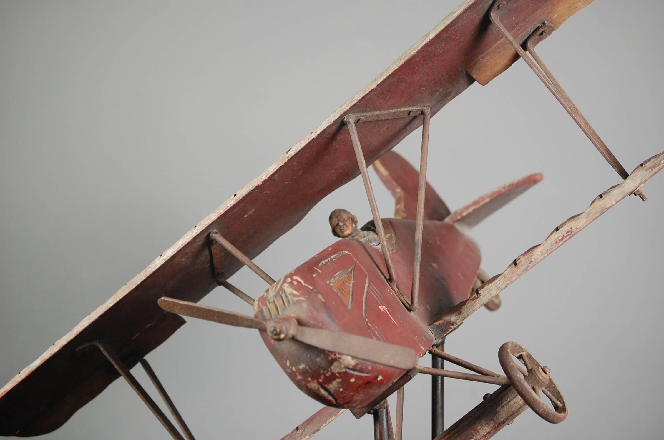 20th Century Large English Playworn Toy Biplane 1