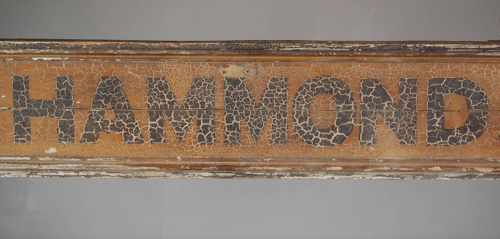 Original English painted trade sign for "Hammond Cash Stores". Untouched and original. wonderful patina.