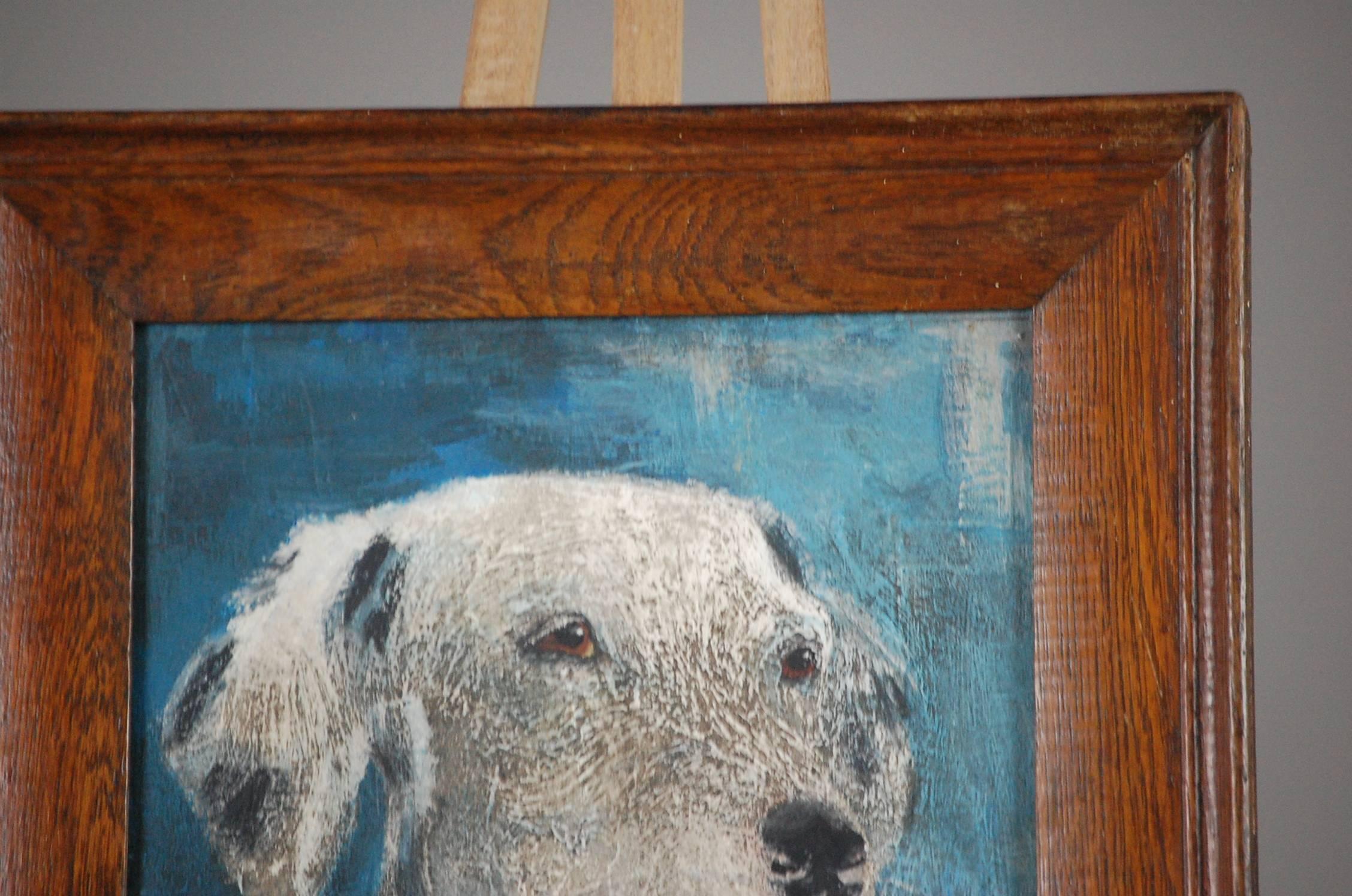 Naive 20th Century Dalmatian Puppy Portrait Oil on Board  In Excellent Condition In Pease pottage, West Sussex