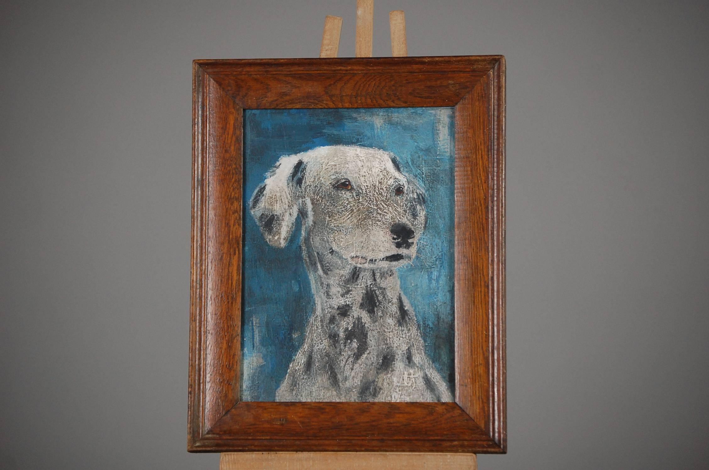 Naive 20th Century Dalmatian Puppy Portrait Oil on Board  4