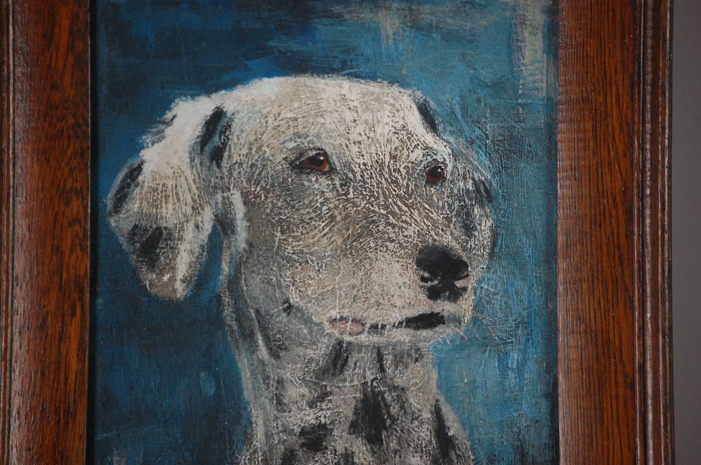 Naive 20th Century Dalmatian Puppy Portrait Oil on Board  3