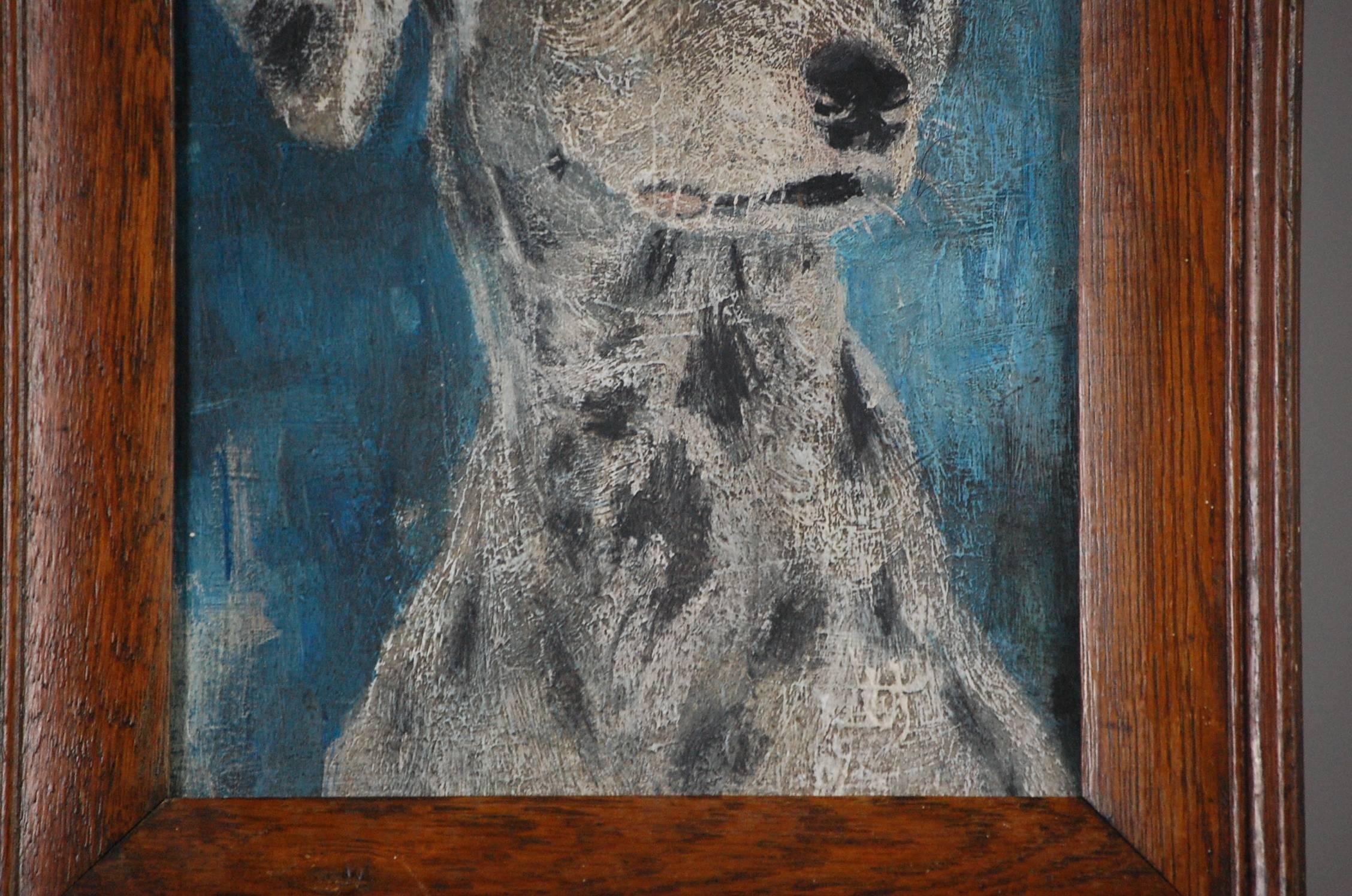 Naive 20th Century Dalmatian Puppy Portrait Oil on Board  2