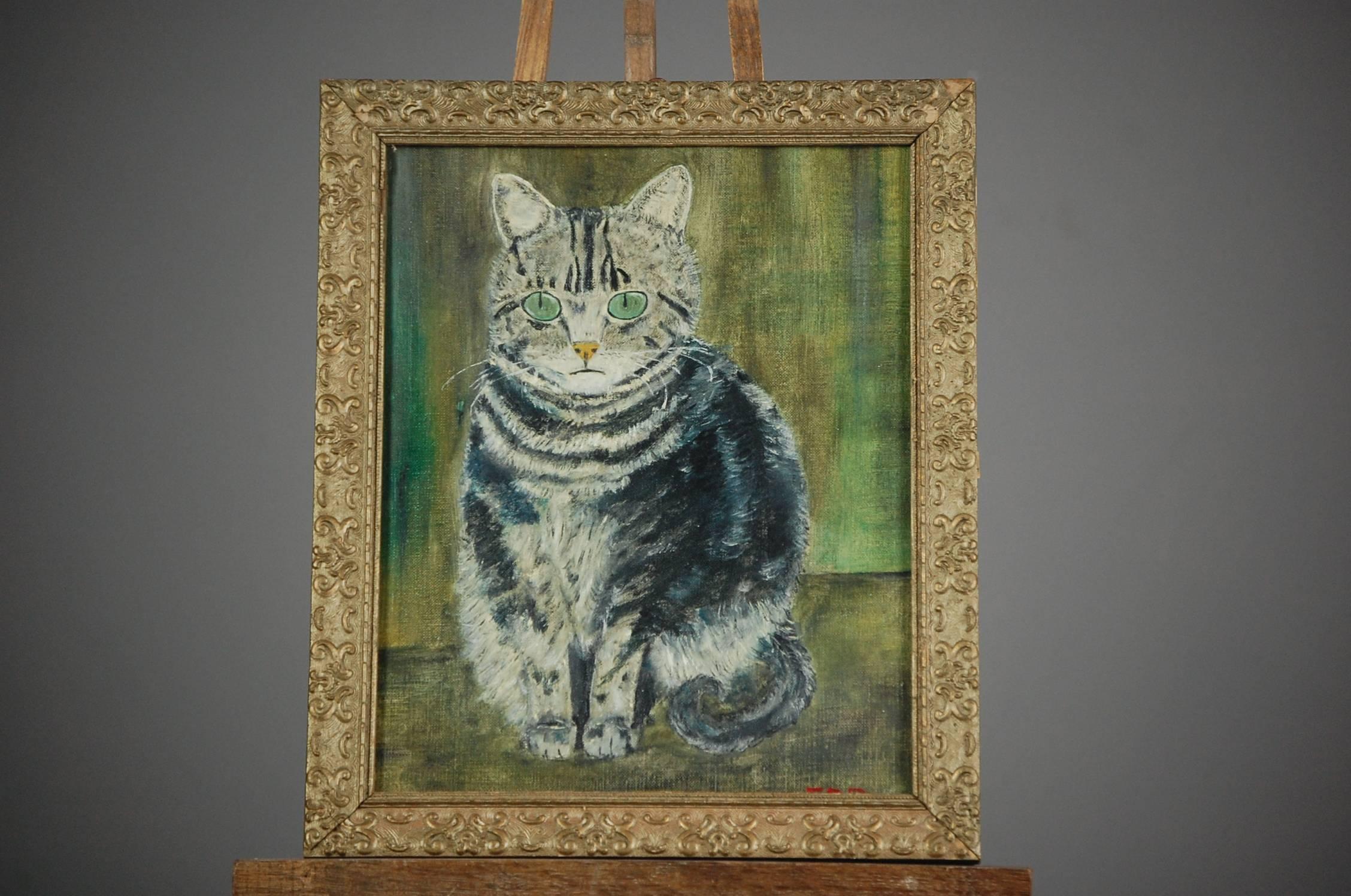 Early 20th Century Naive Cat Portrait 1