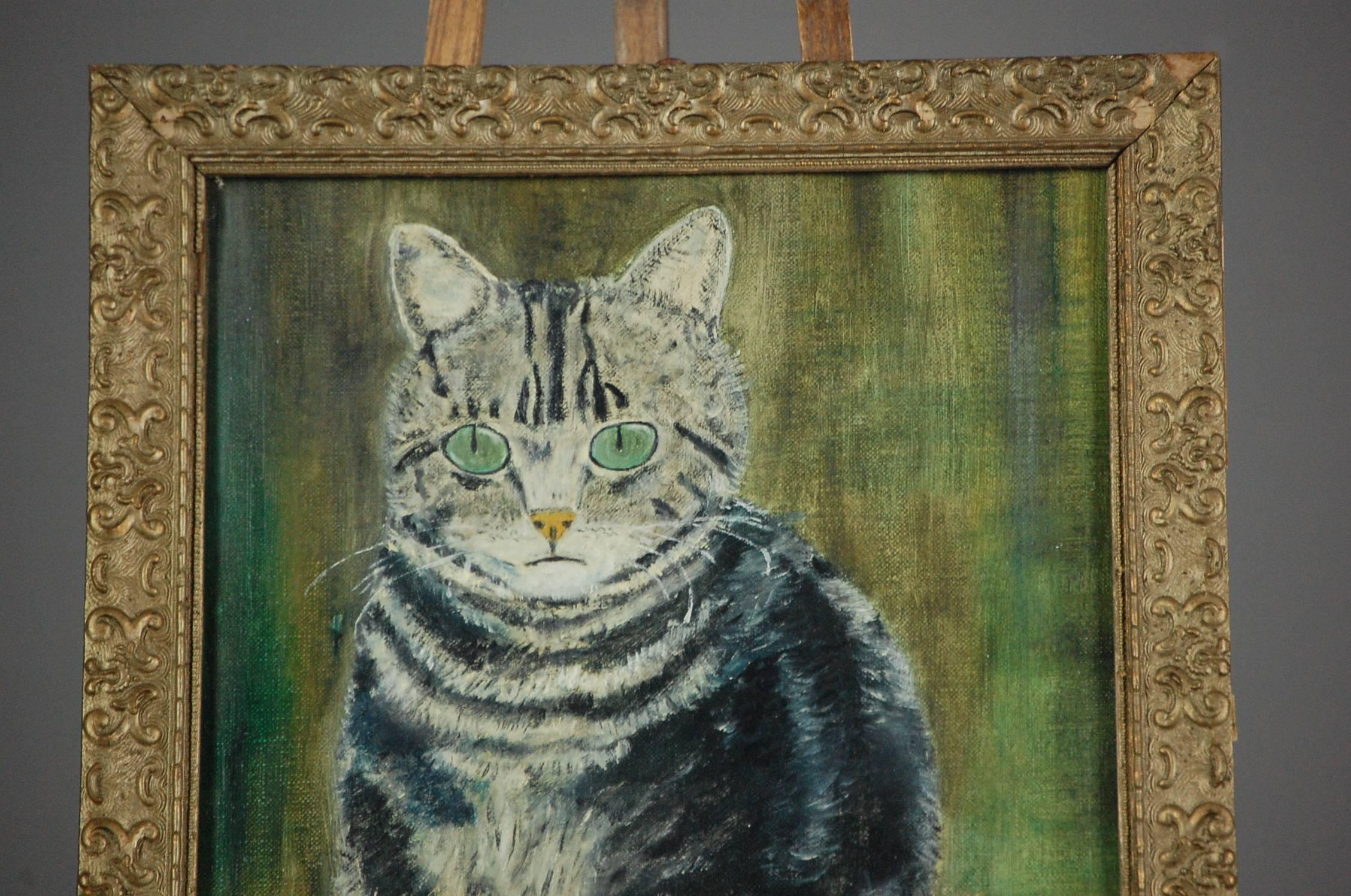 Early 20th Century Naive Cat Portrait In Good Condition In Pease pottage, West Sussex