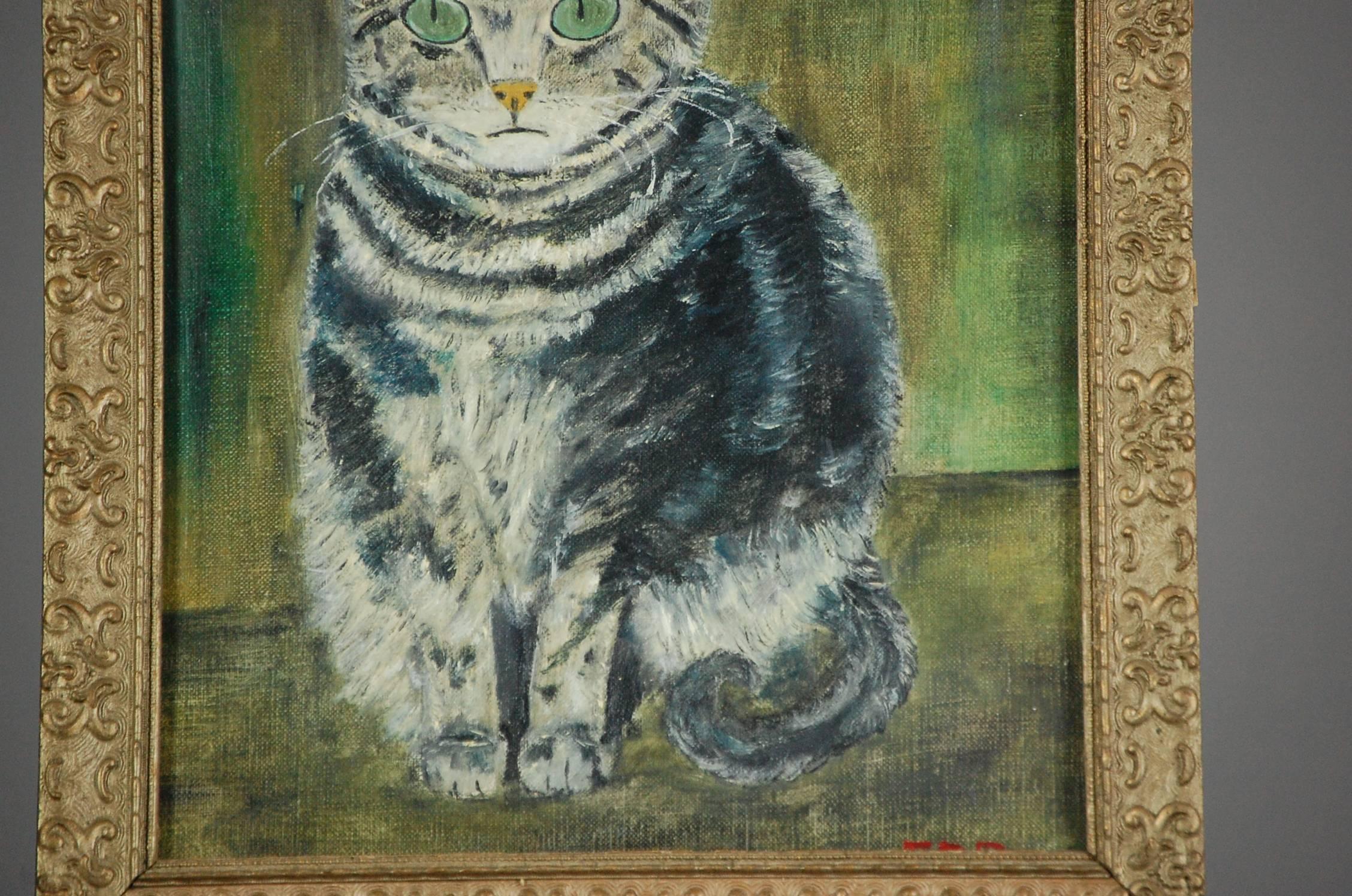 French Early 20th Century Naive Cat Portrait