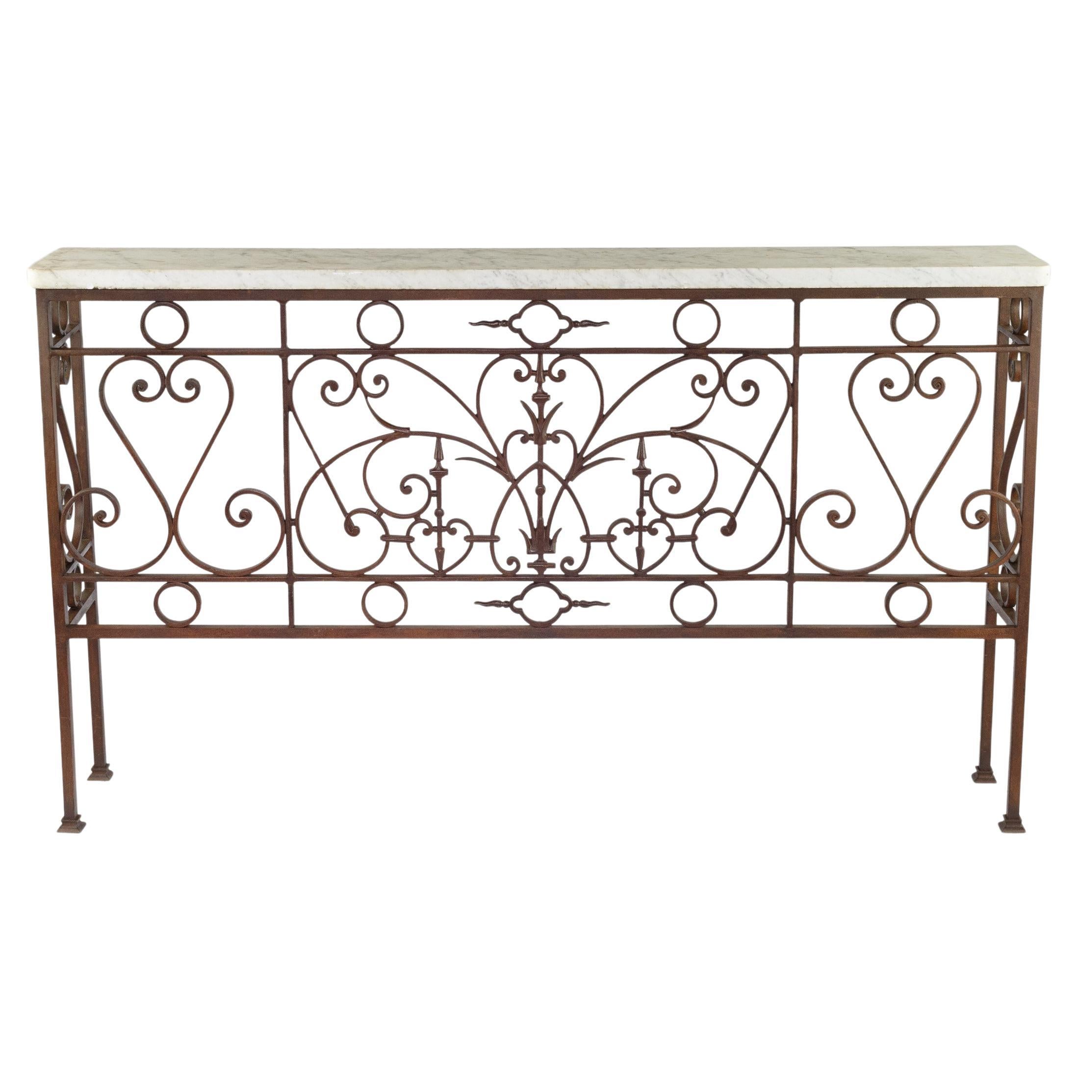 Impressive Iron and Marble Console Table For Sale