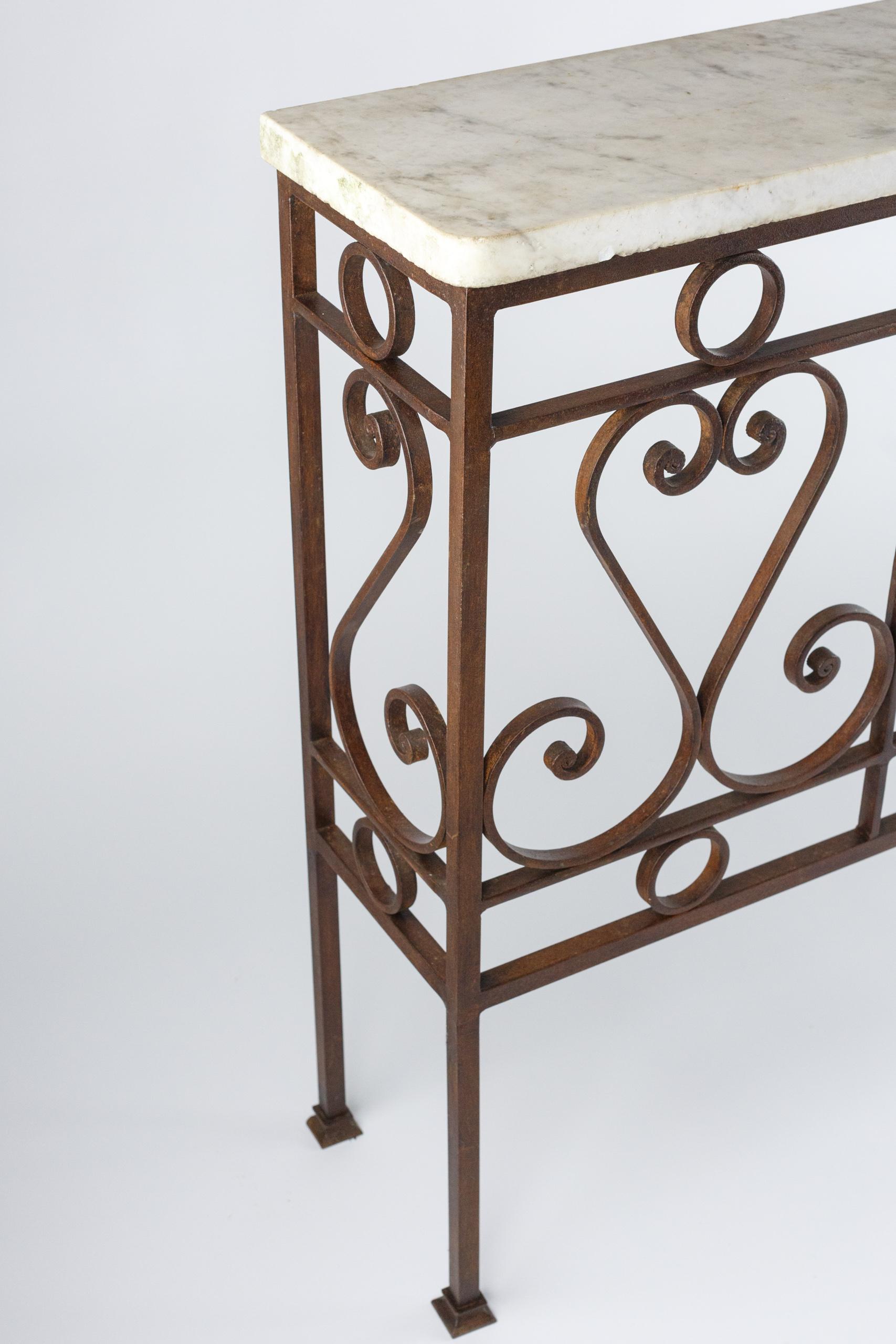 French Impressive Iron and Marble Console Table For Sale
