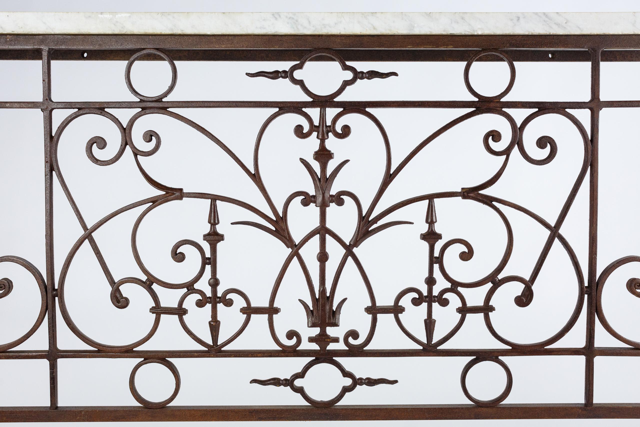 20th Century Impressive Iron and Marble Console Table For Sale