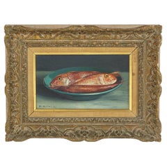 Naive Mid 20th Century Oil on Canvas of Red Mullet