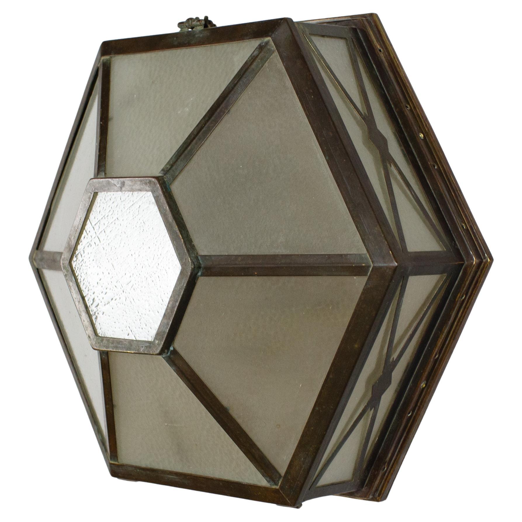 Original Large Rare Early 20th Century Art Deco Copper Ceiling Light For Sale