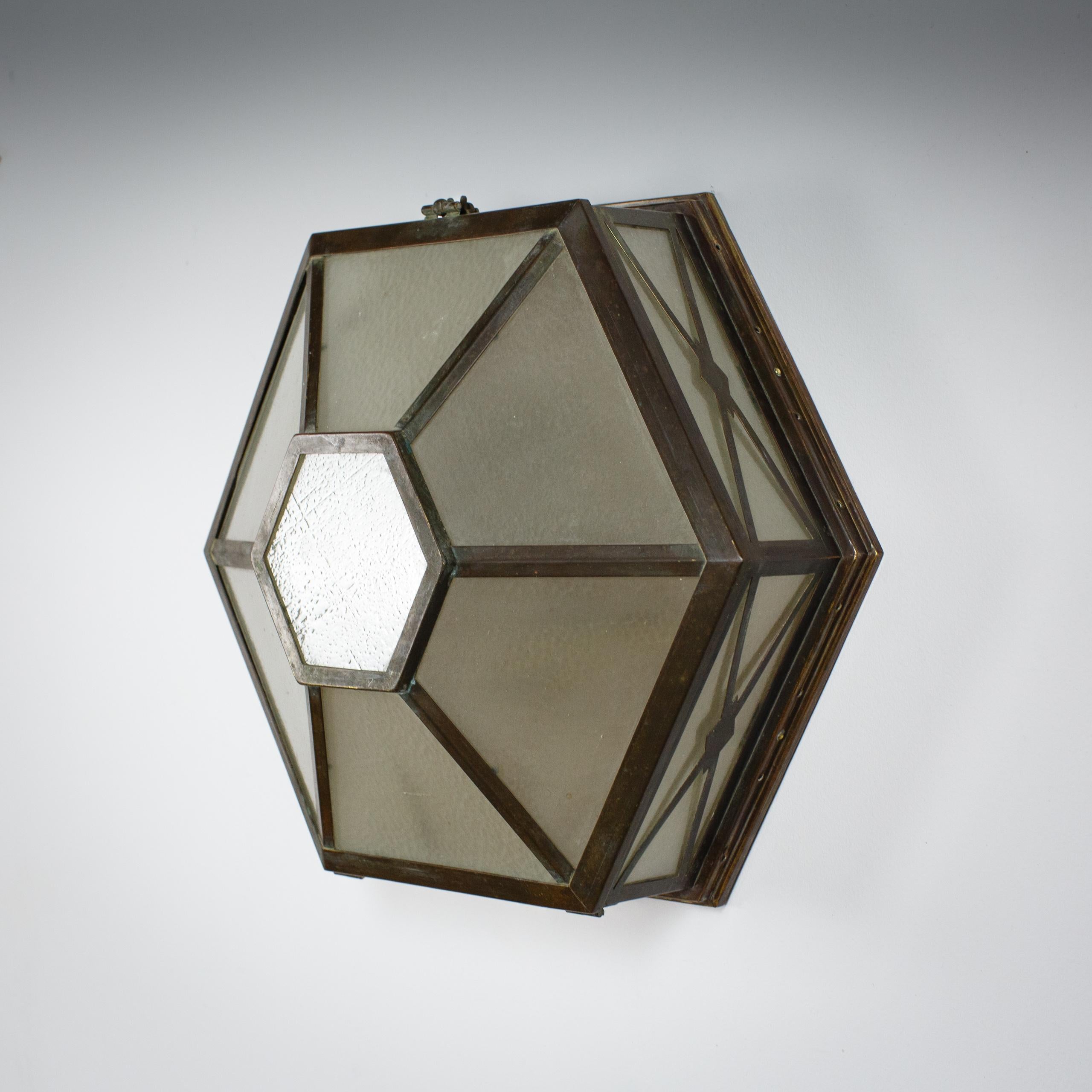 Original Large Rare Early 20th Century Art Deco Copper Ceiling Light In Good Condition For Sale In Pease pottage, West Sussex