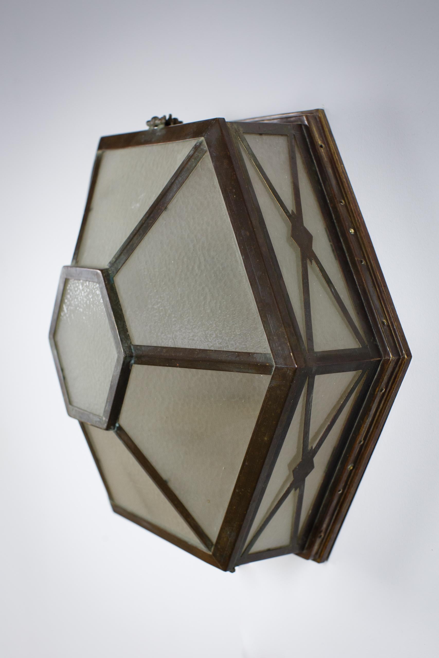 Original Large Rare Early 20th Century Art Deco Copper Ceiling Light For Sale 1