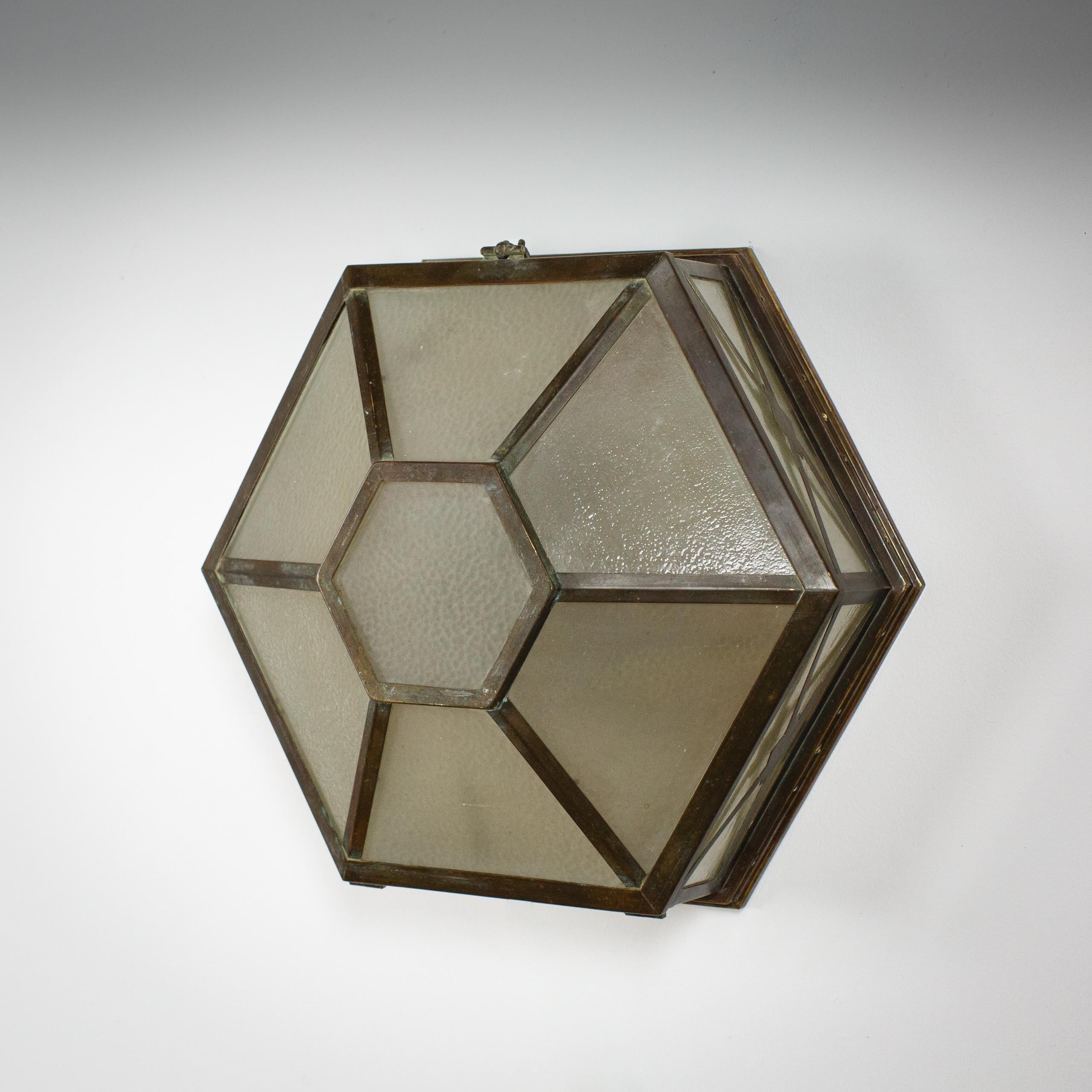 English Original Large Rare Early 20th Century Art Deco Copper Ceiling Light For Sale