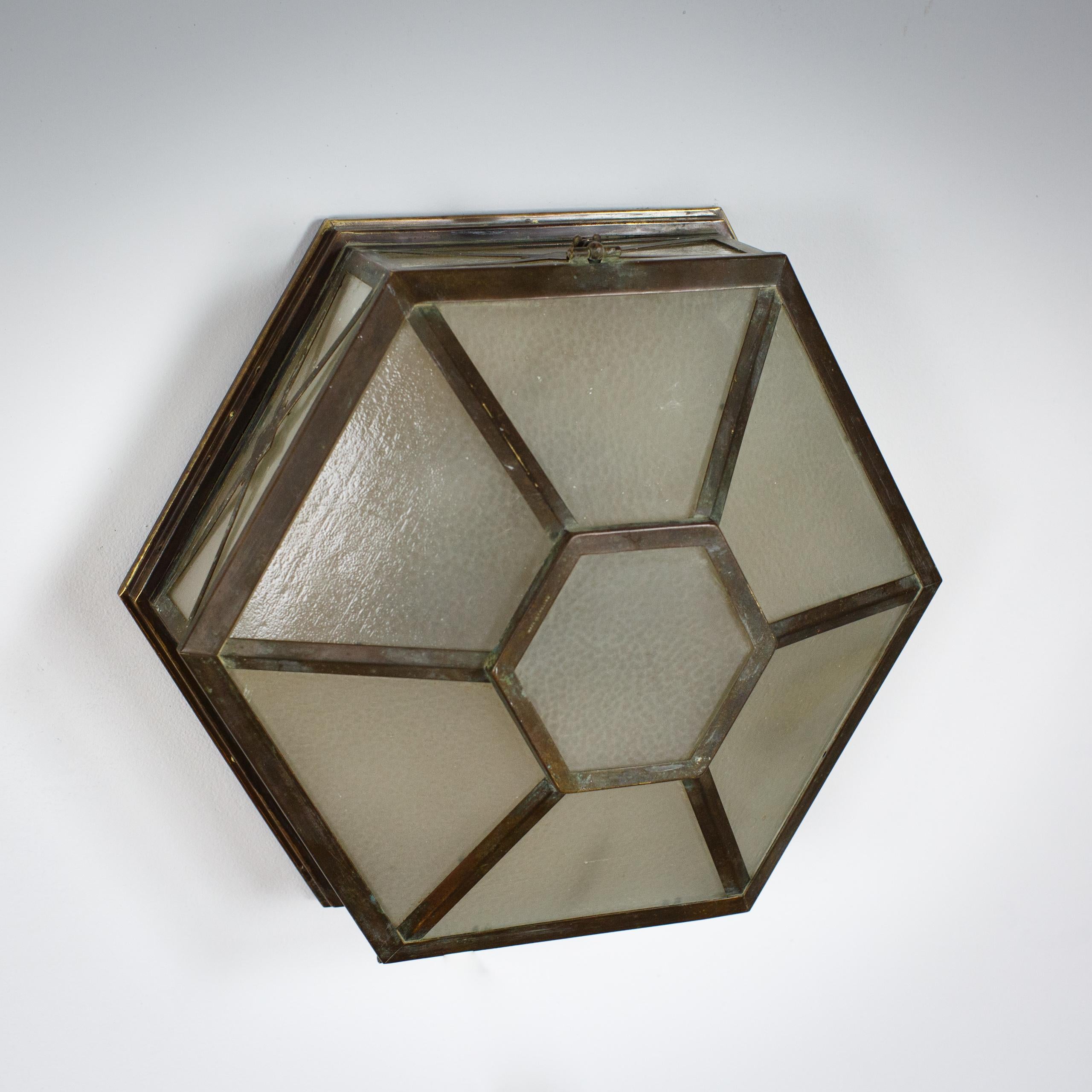 Original Large Rare Early 20th Century Art Deco Copper Ceiling Light For Sale 3