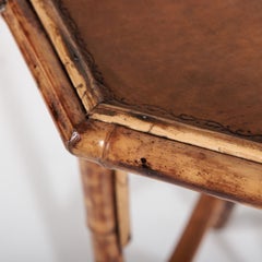 Late 19th Century Tiger Bamboo and Leather Side or Lamp Table