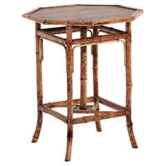 Late 19th Century Tiger Bamboo and Leather Side or Lamp Table
