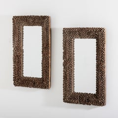 Pair of Tramp Art Pine Cone Mirrors With Exceptional Sparkling Mercury Plate