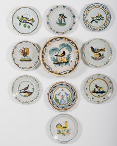 Collection of 18th Century Polychrome Nevers Bird Plates