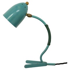 Sculptural Mid-Century Turquoise Table Lamp with Brass Fittings and Details