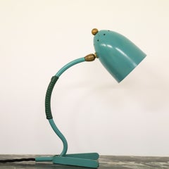 Sculptural Mid-Century Turquoise Table Lamp with Brass Fittings and Details