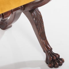 19th Century Carved Walnut Lion Paw Stool In Deep Gold Velvet