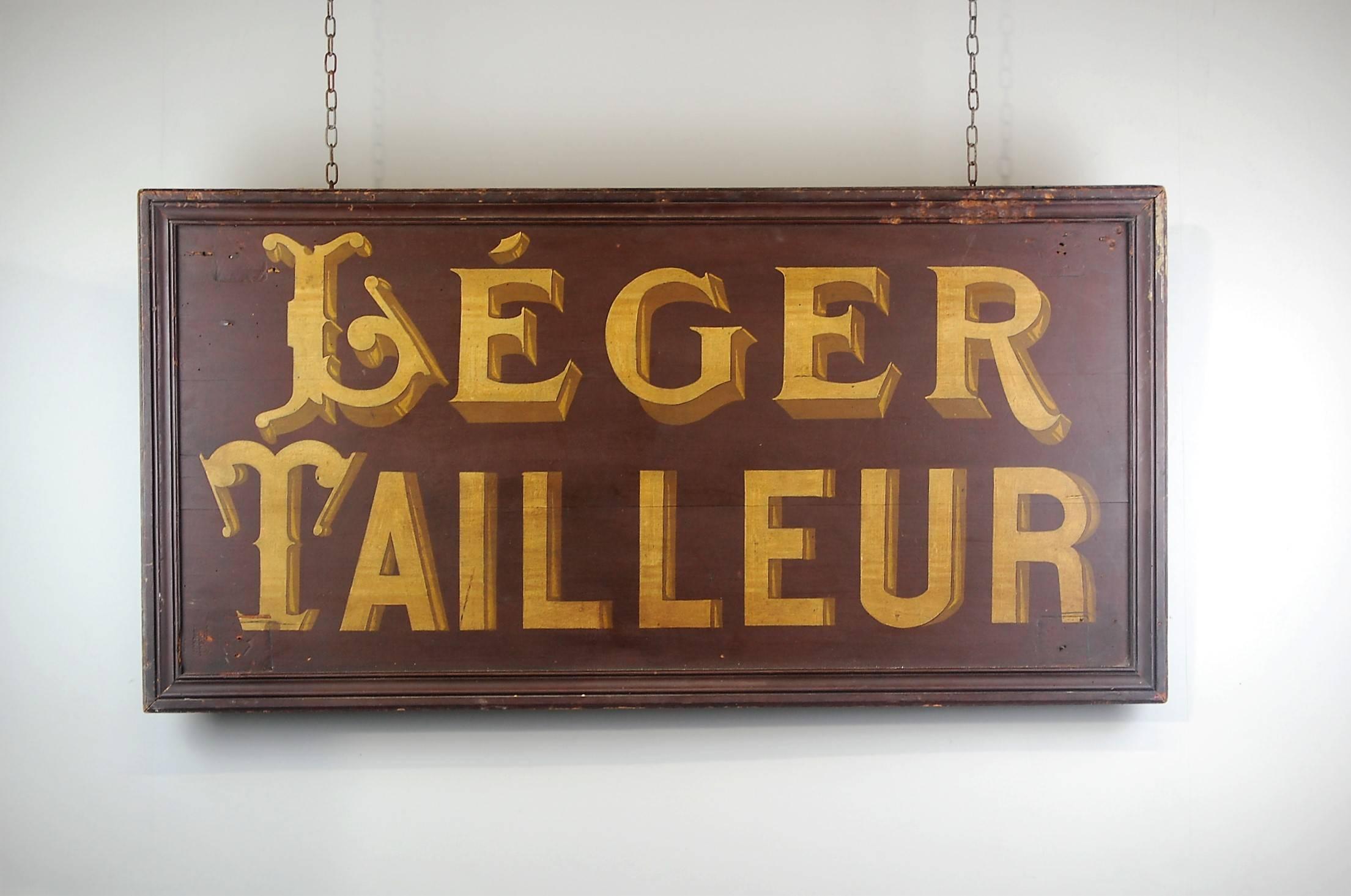 Wonderful large Tailors trade sign, hand-painted on wood. Decadent gold lettering, Paris, France, circa 1920.