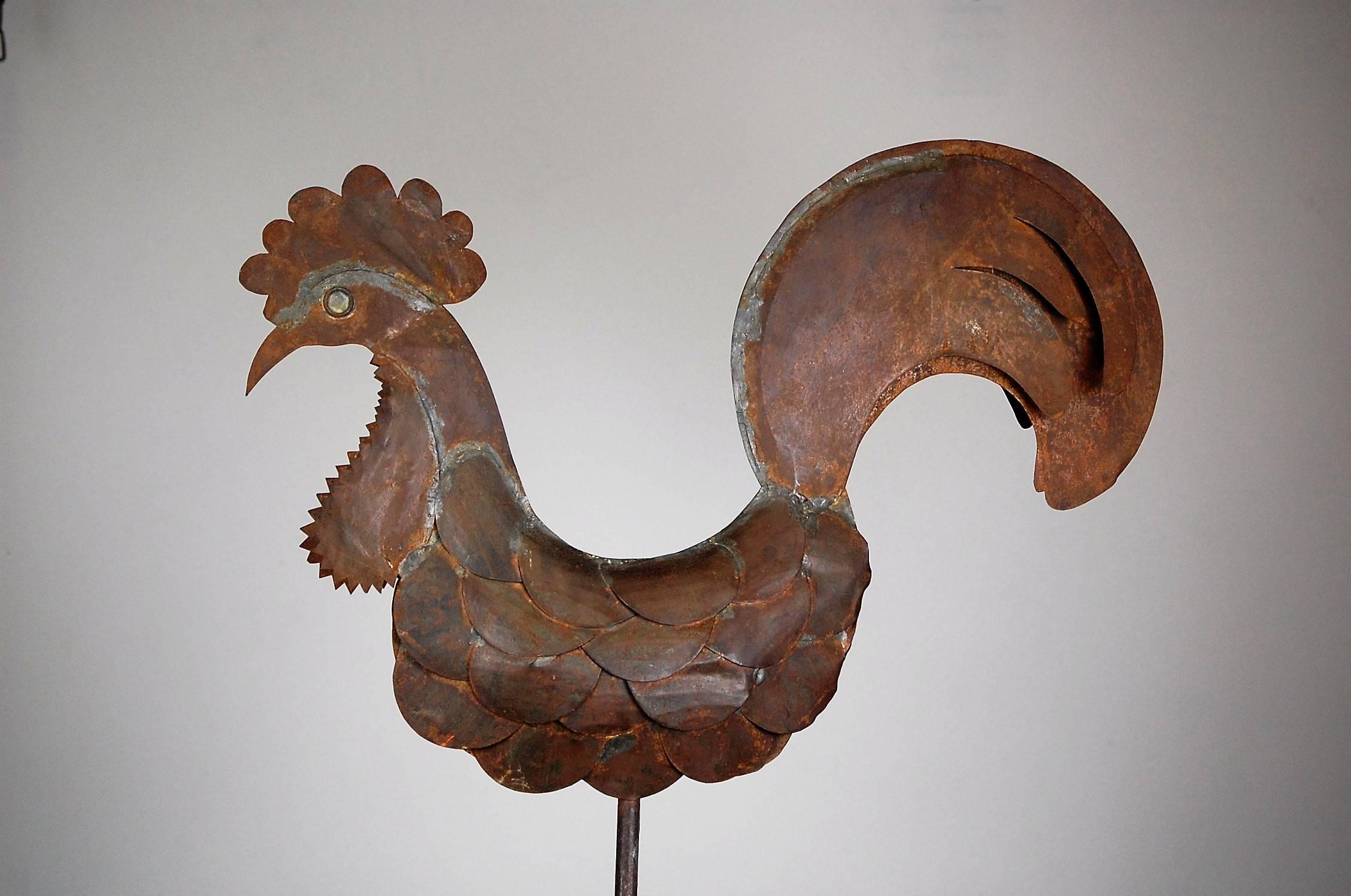 Folk Art Full Bodied French Cockerel Weathervane, Early 20th Century
