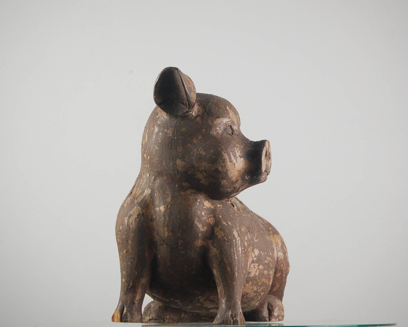 Folk Art Early 20th Century Carved Wood Pig Butchers Trade Sign Papier Mâché Mold