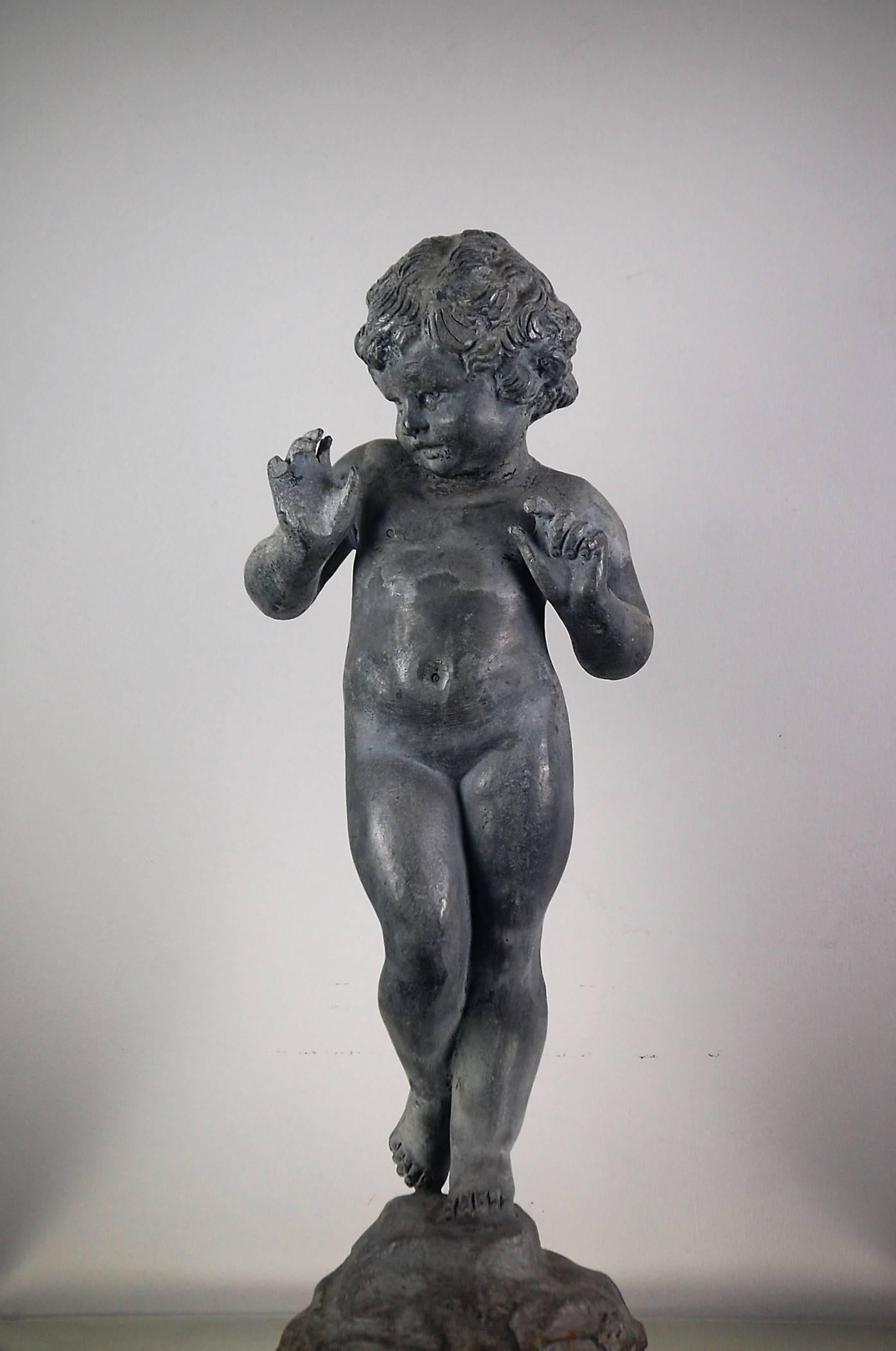 Early 20th Century Lead Cherub / Putti Statue, English In Good Condition In Pease pottage, West Sussex