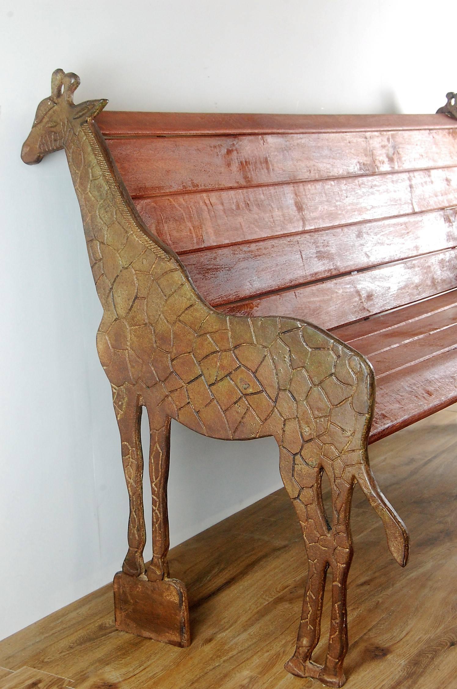 Mid-20th Century Giraffe Zoo Bench Cast Iron and Oak In Excellent Condition In Pease pottage, West Sussex
