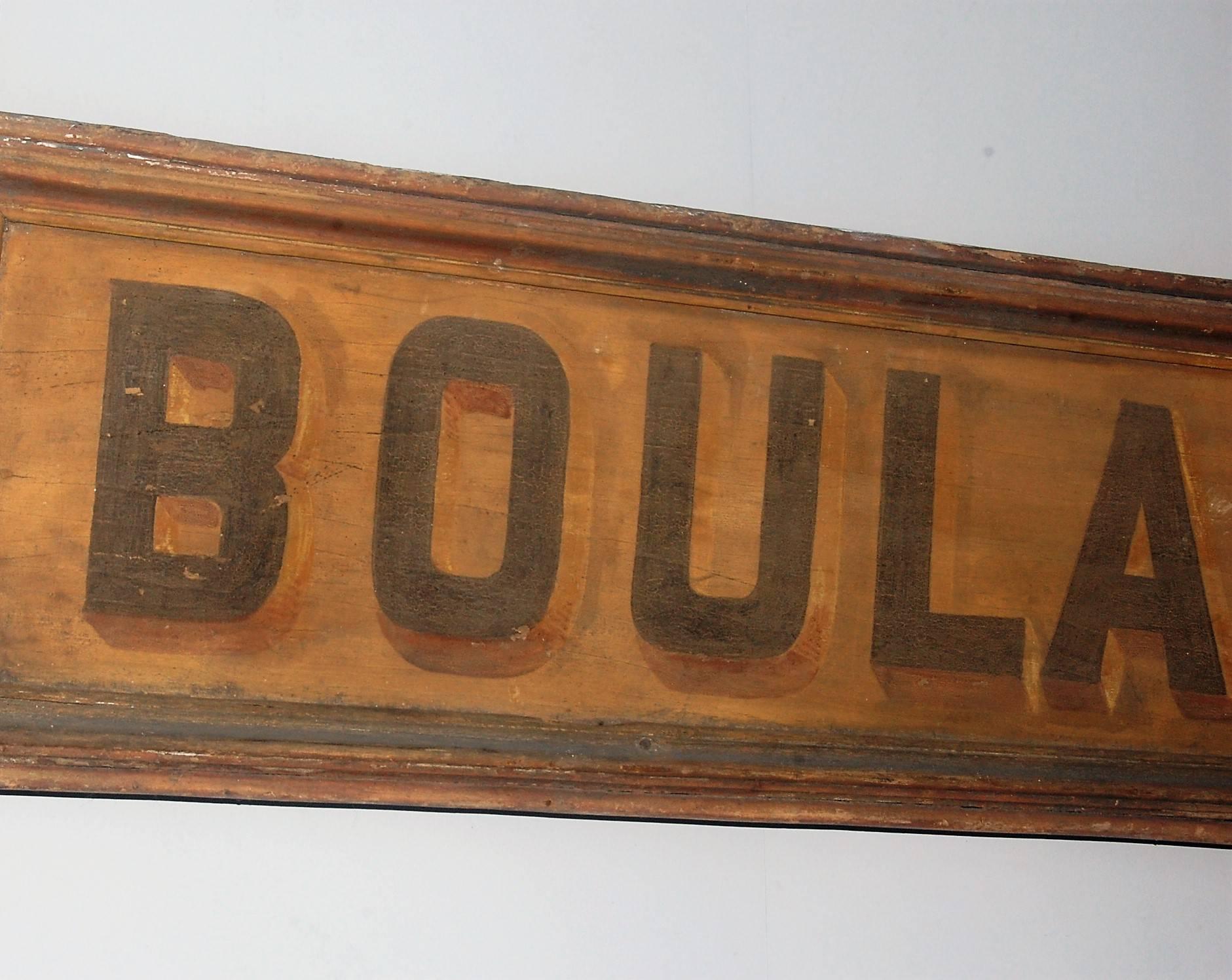 Exceptional example of a totally original mid-19th century French Boulangerie (Bakers) trade sign, hand-painted on timber, Original dry faded finish with light craquelure to the surface, and minor paint loss in places, French, circa 1850.