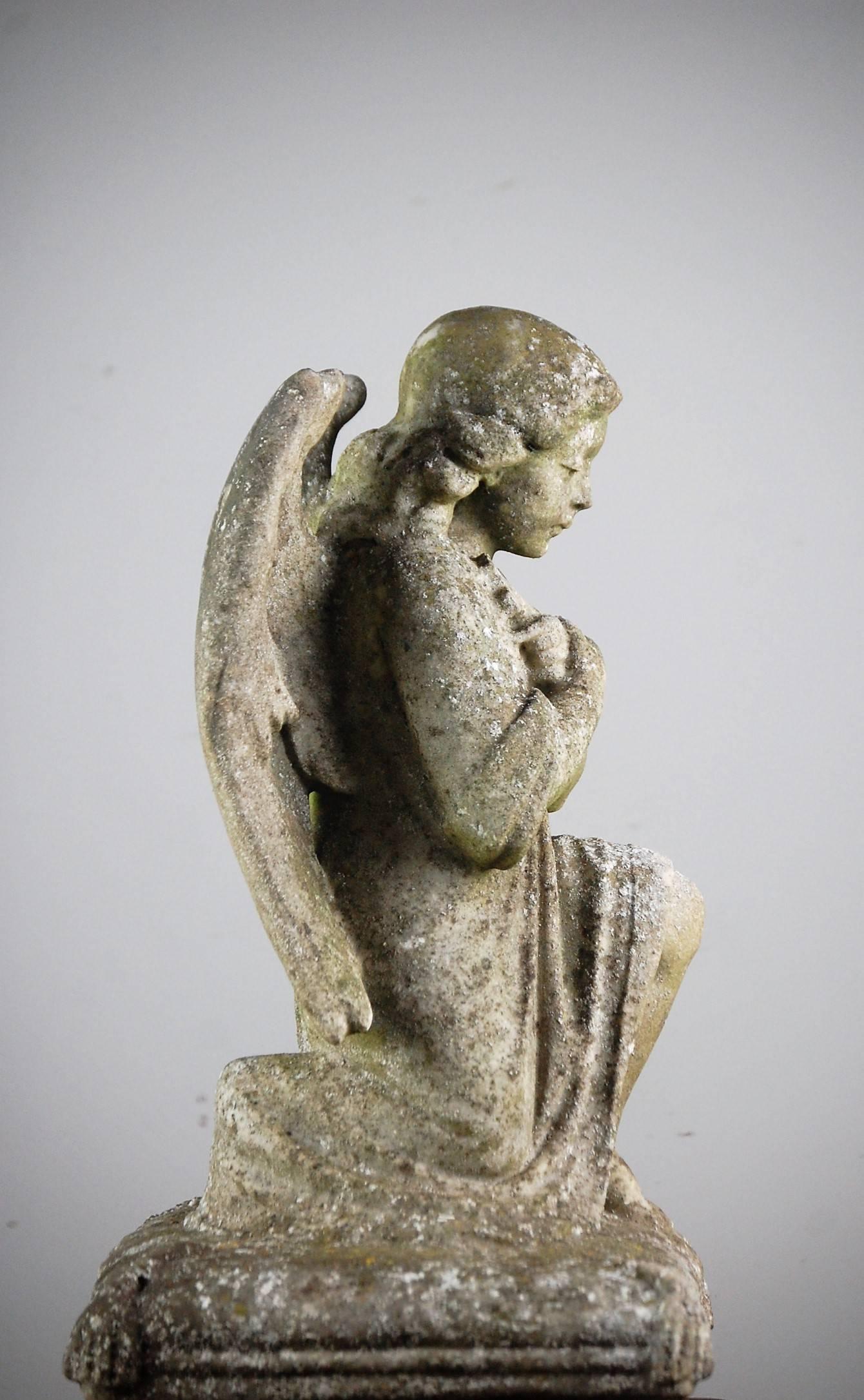 19th Century Weathered French Marble Angel in Prayer 1